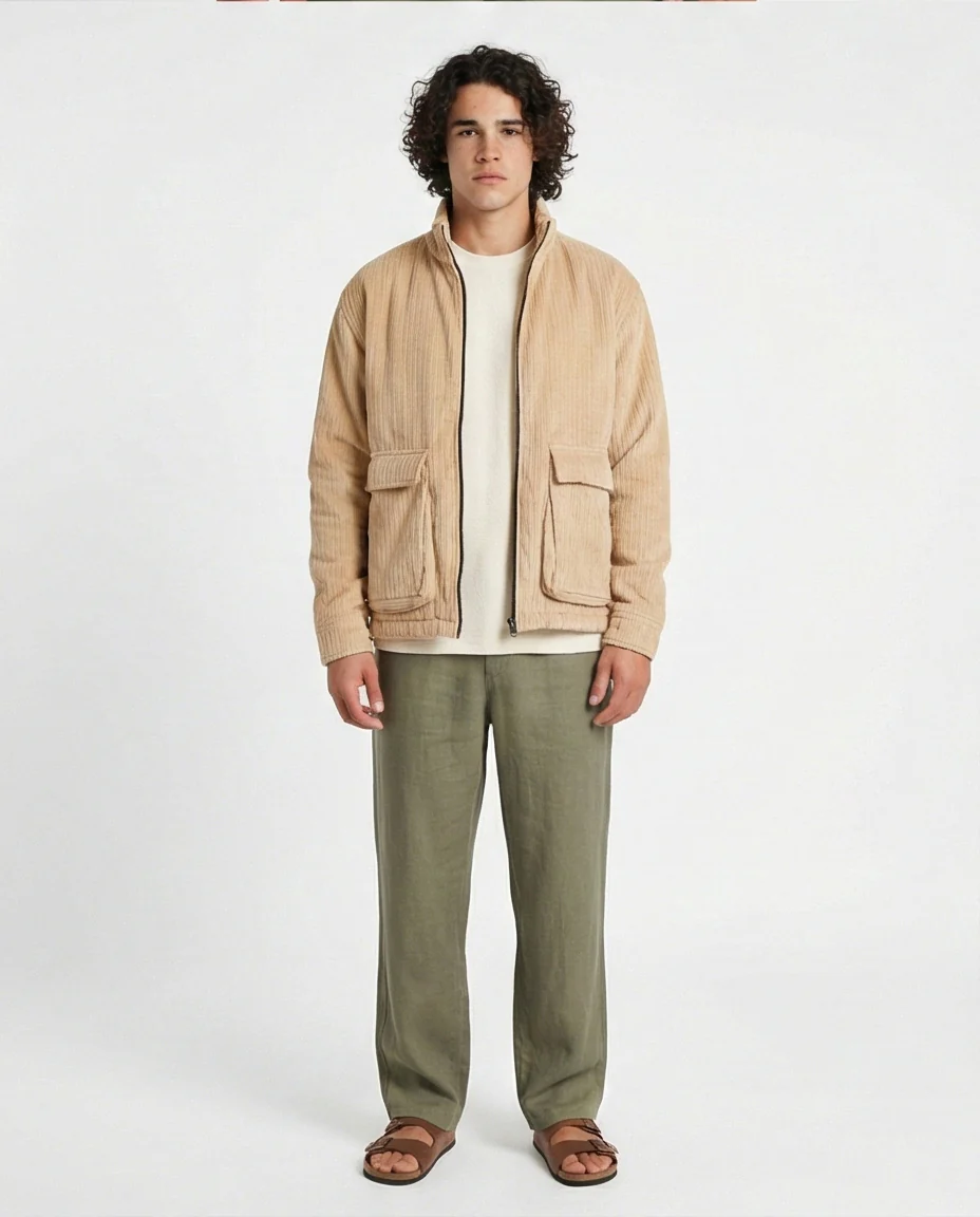 Stone Corduroy Zip-Up Utility Jacket - O199945 - Image 3
