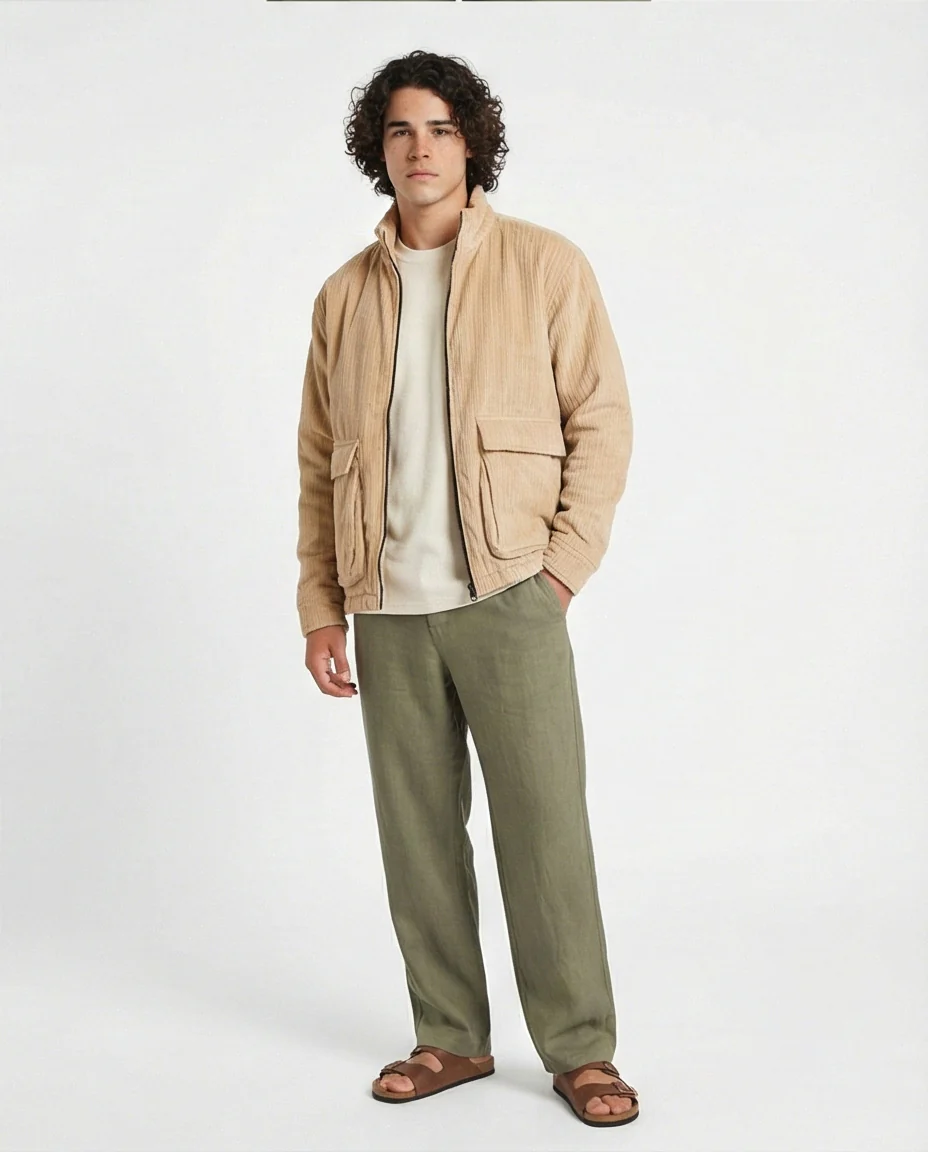 Stone Corduroy Zip-Up Utility Jacket - O199945 - Image 4