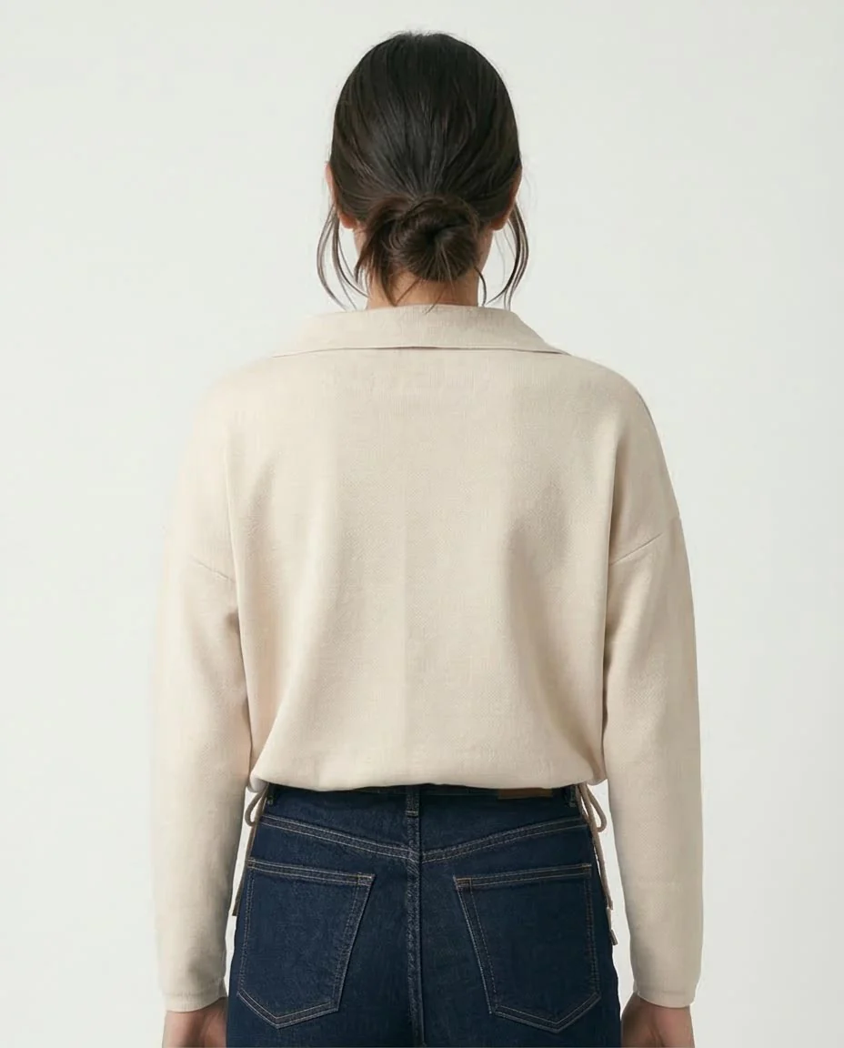 Stone Polo Collar Adjustable Hem Knit Pullover - O200393 - Image 2