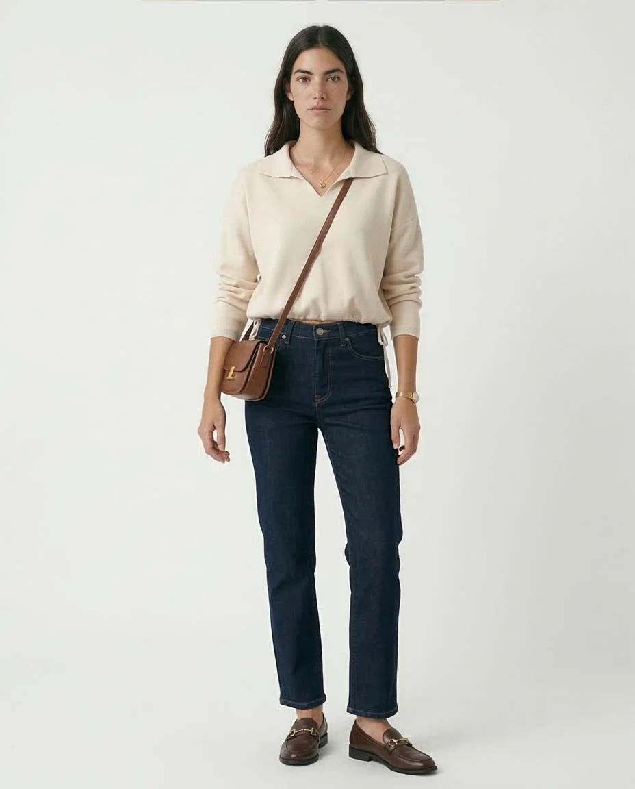 Stone Polo Collar Adjustable Hem Knit Pullover - O200393 - Image 3