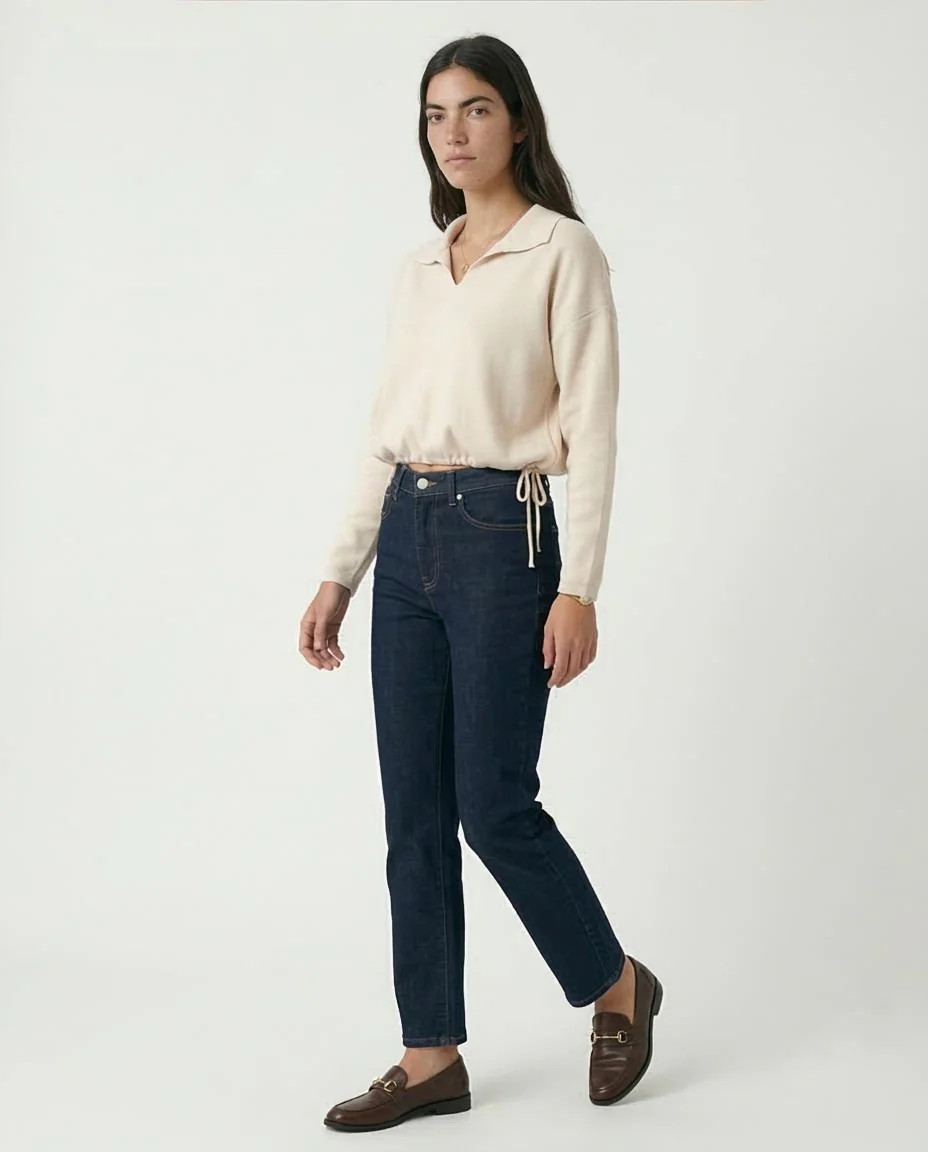 Stone Polo Collar Adjustable Hem Knit Pullover - O200393 - Image 5
