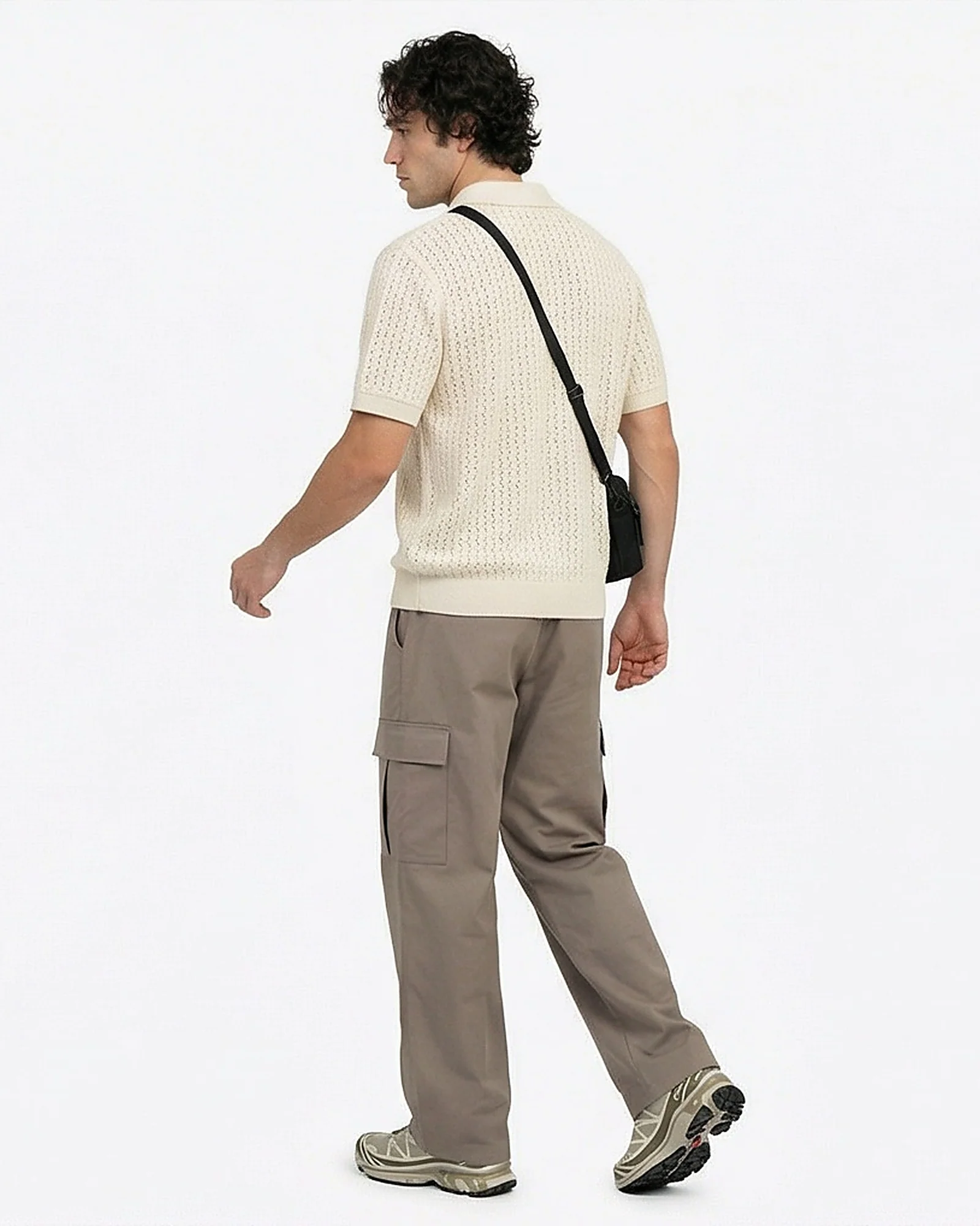 Stone Textured Knit Button-Down Polo Shirt - R217122 - Image 4
