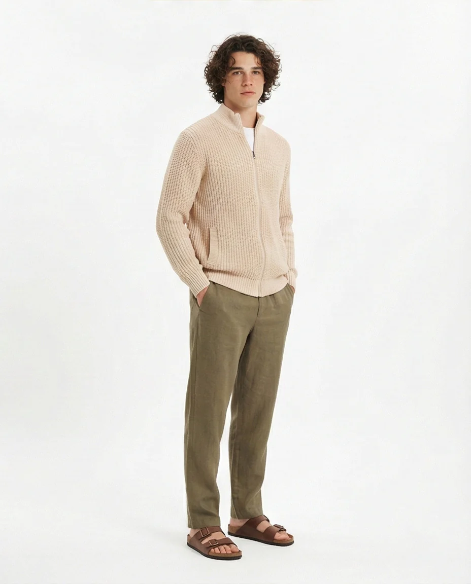 Stone Textured Knit Zip-Up Bomber Sweater - O202259 - Image 4