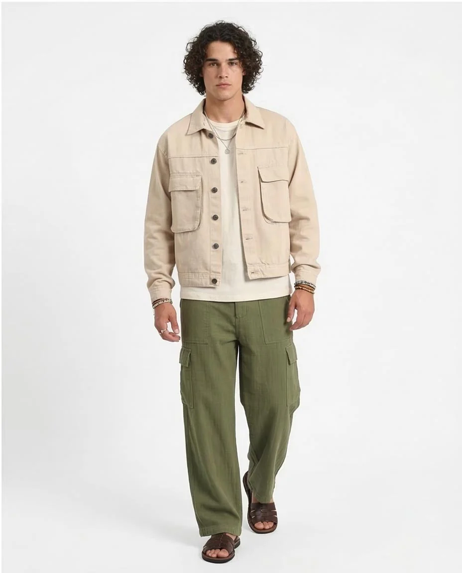 Stone Utility Trucker Jacket with Dual Chest Pockets - R207959 - Image 5