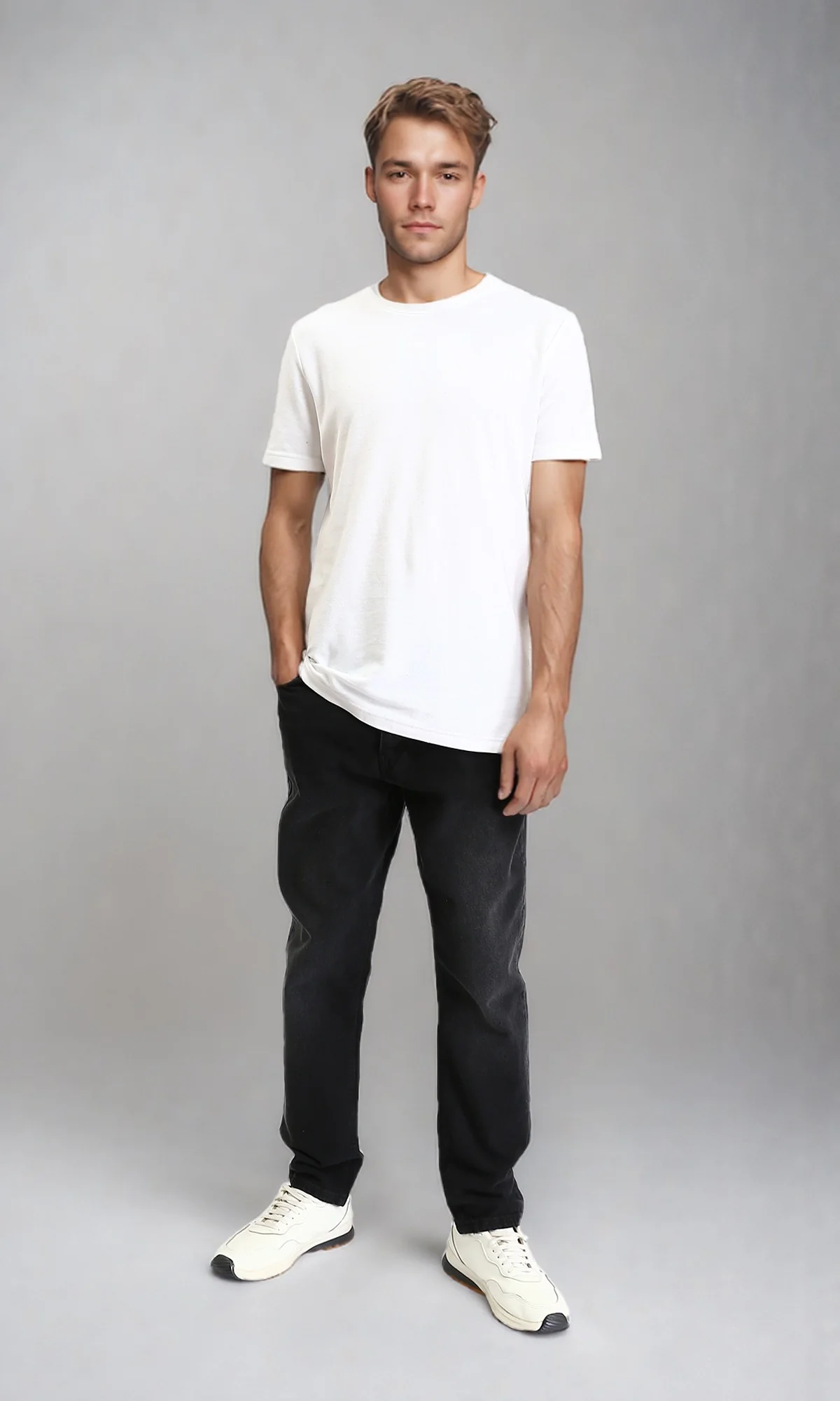 R210837 - Straight Leg Solid Jeans with Front Wash - Black - Image 5