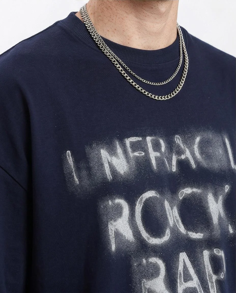 Ravin | Street Style Heavyweight Oversized Graphic T-Shirt - Navy - Navy Blue - R207218 - Image 3