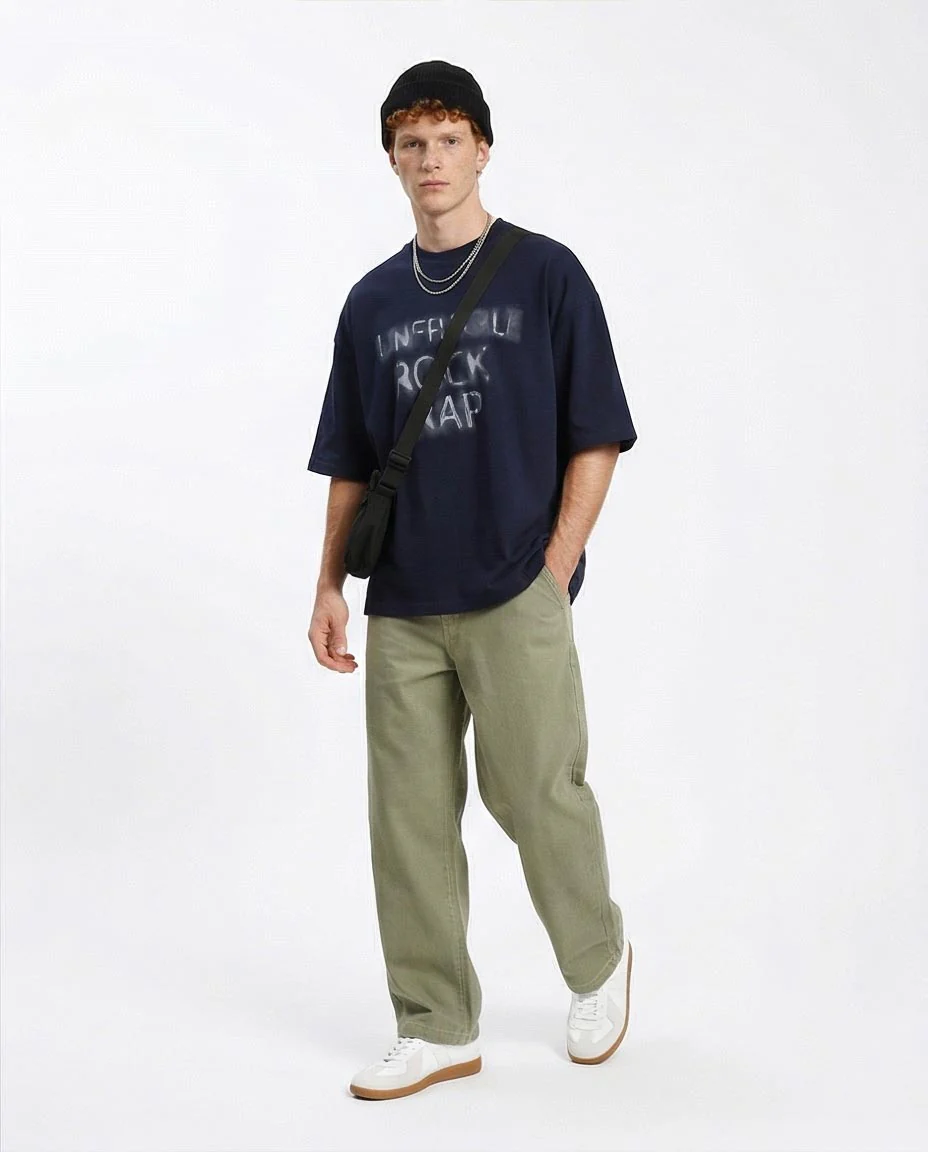 Ravin | Street Style Heavyweight Oversized Graphic T-Shirt - Navy - Navy Blue - R207218 - Image 4