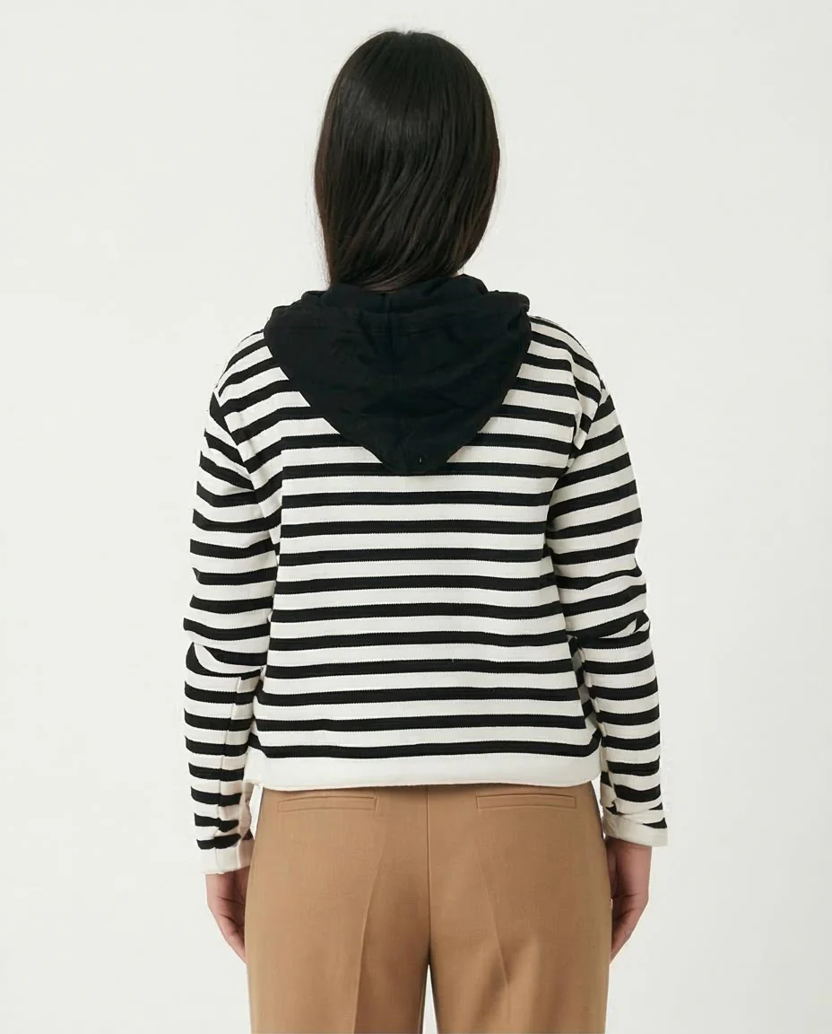 Striped Contrast Hood Knit Pullover - O200383 - Image 2