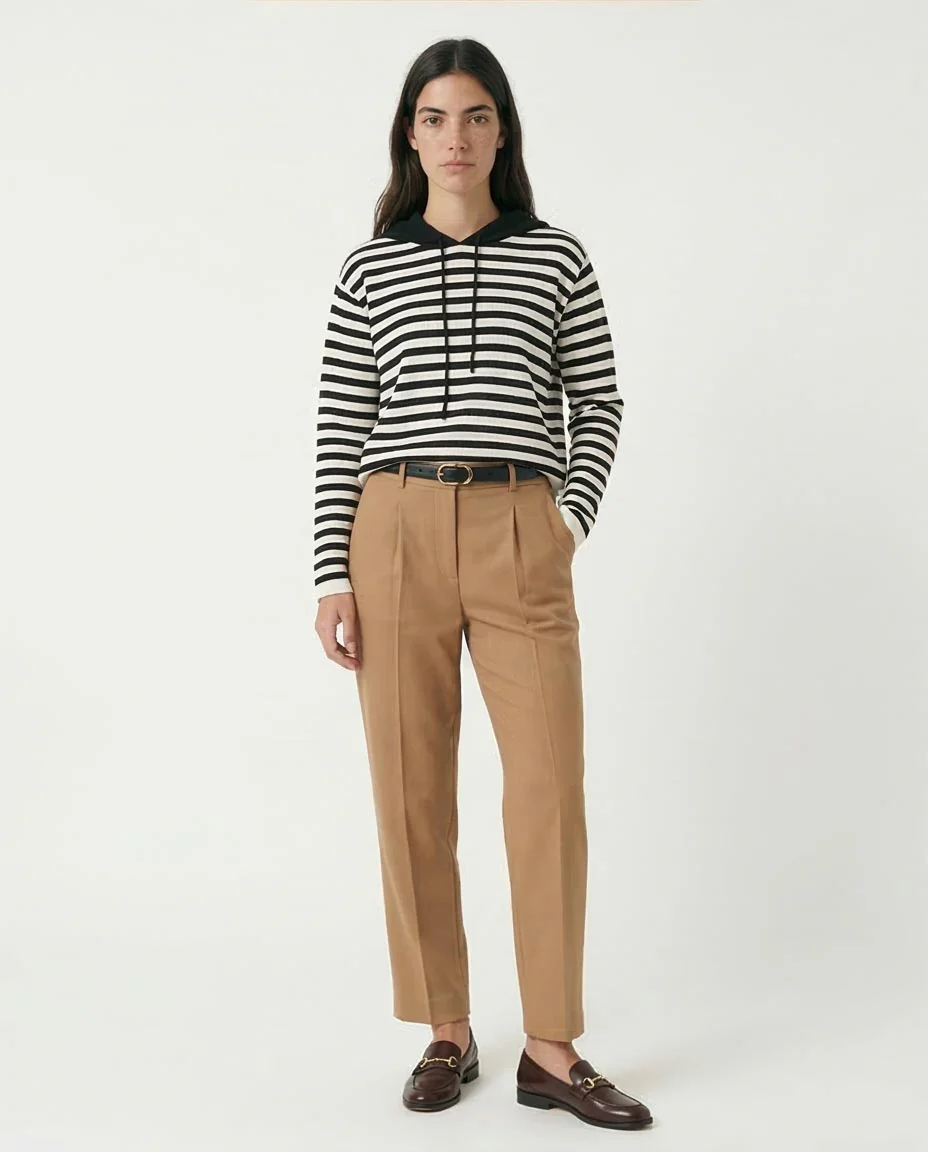 Striped Contrast Hood Knit Pullover - O200383 - Image 3