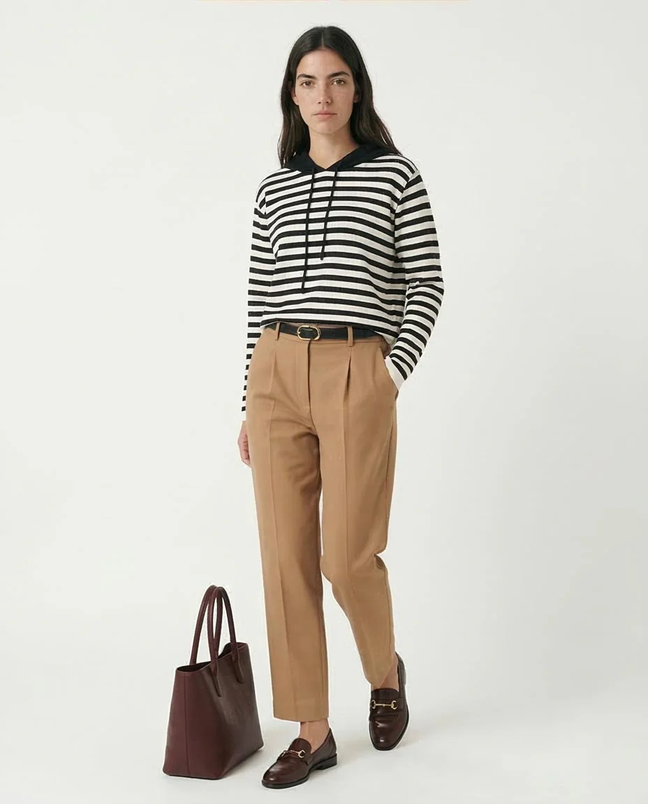 Striped Contrast Hood Knit Pullover - O200383 - Image 4