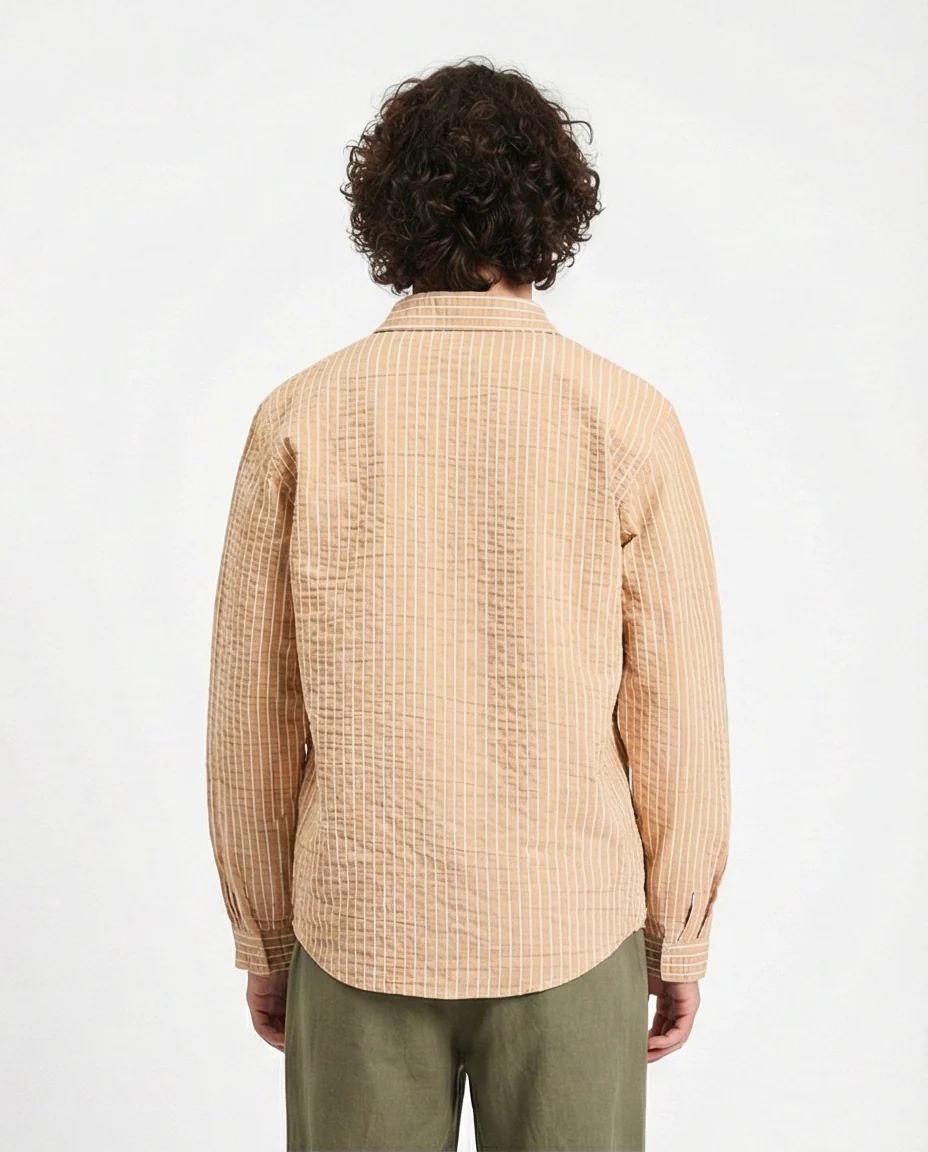 R210539 - Striped Long Sleeves Casual Shirt - Camel & White - Image 2