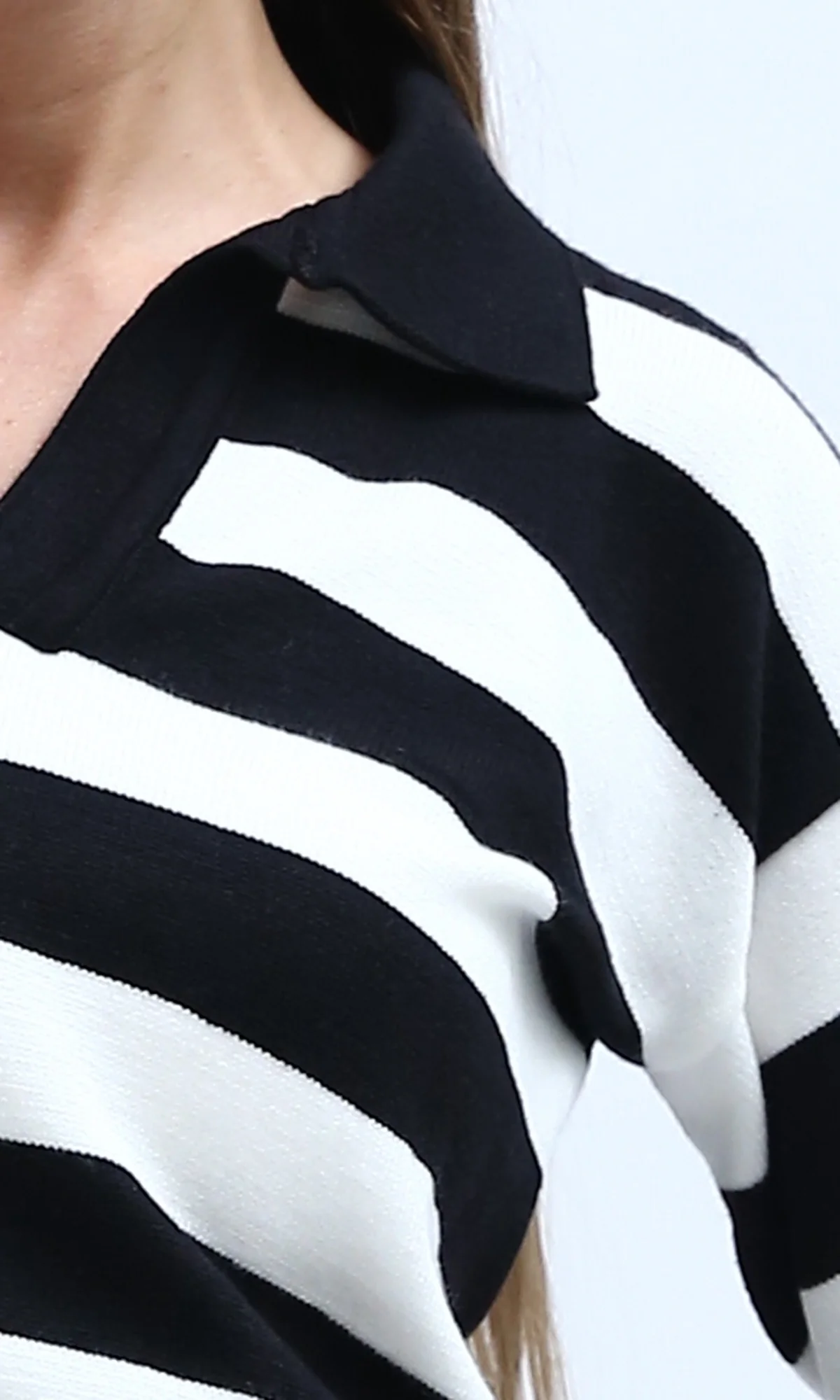 Striped Polo Collar Long Sleeve Pullover - 0198698 - Image 3