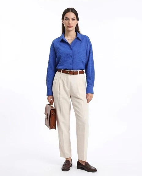 R209998 - Striped Shirt with Front Pocket - Royal Blue - Image 3