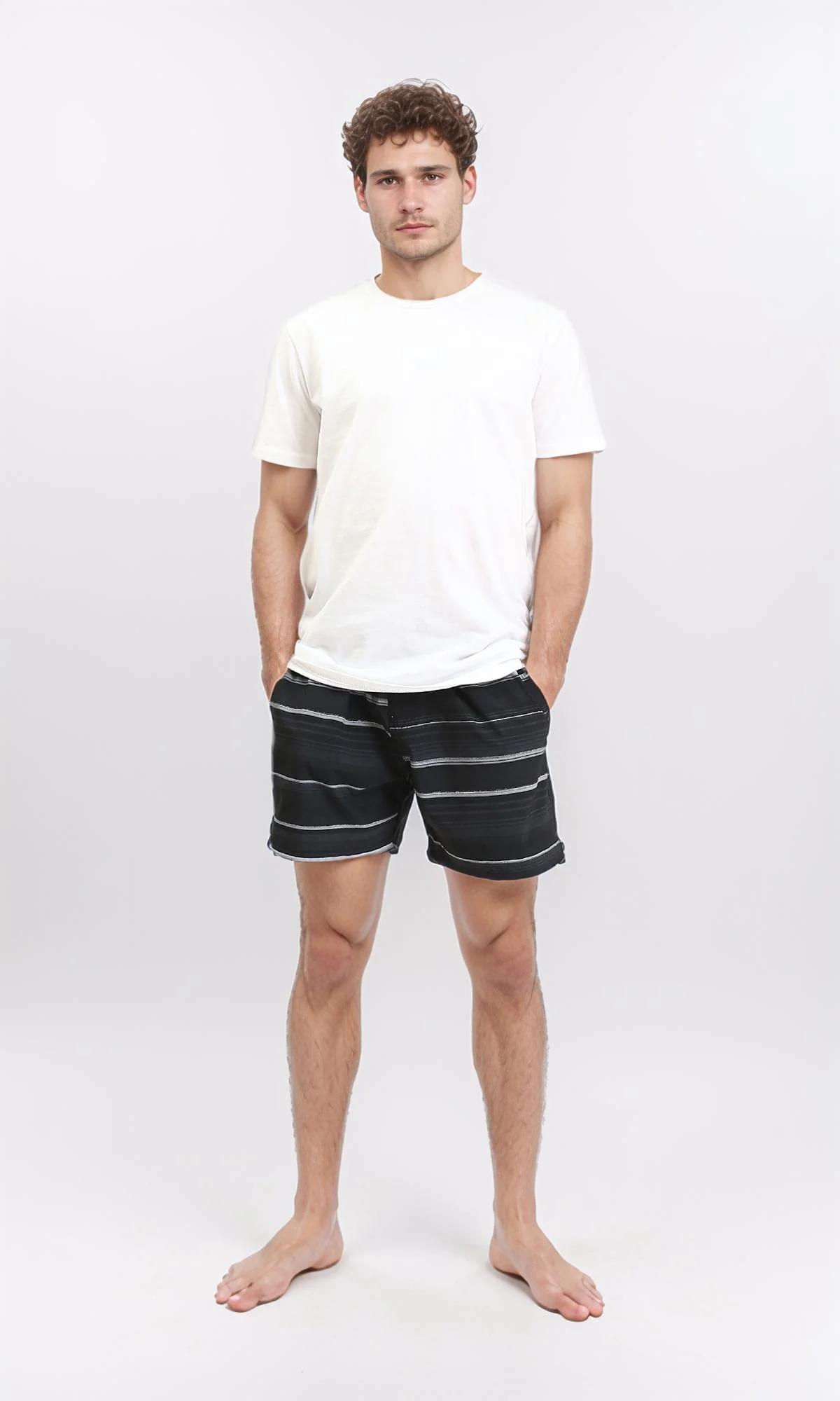 R210297 - Striped Slip On Swim Short - Black - Image 2