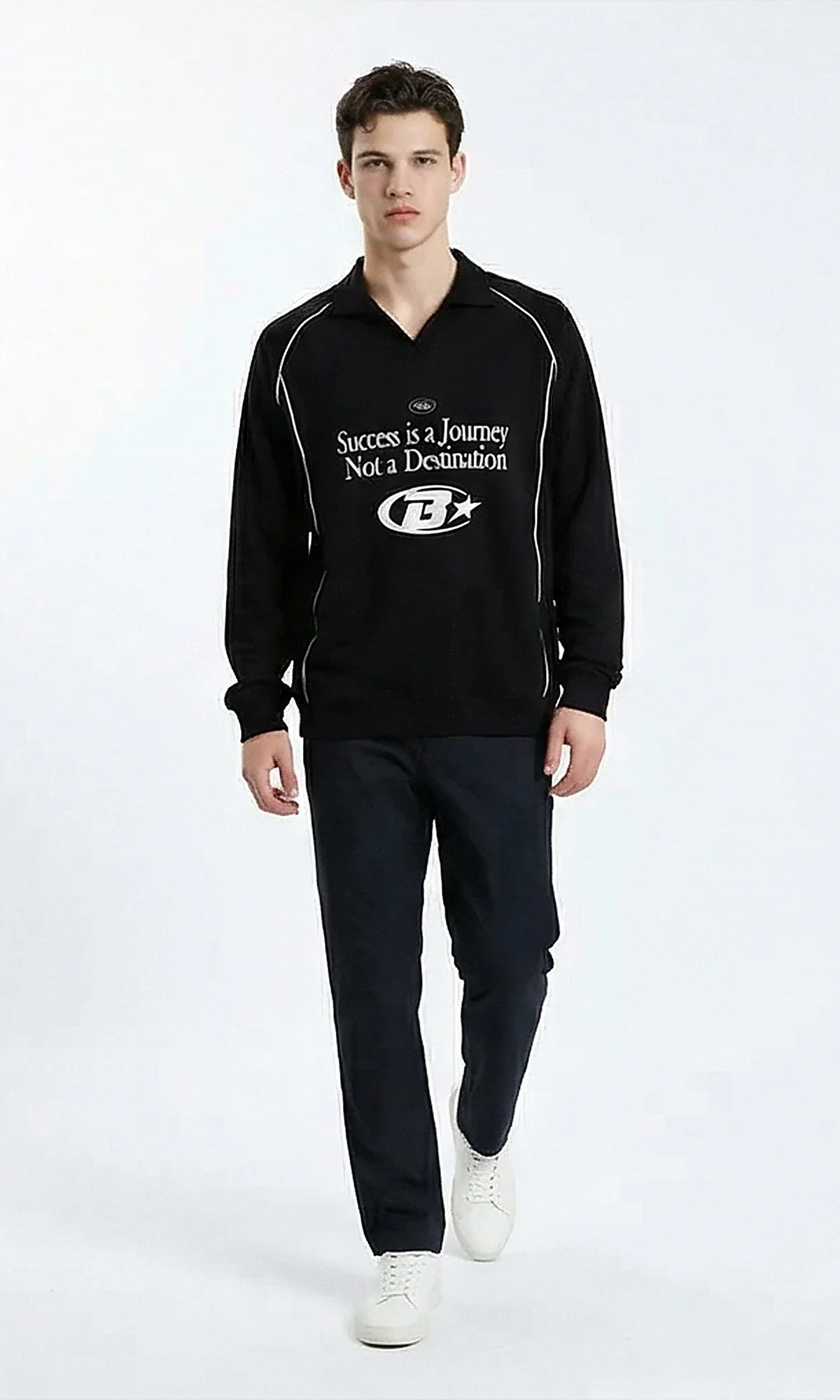 Success Quote Graphic Black Polo Sweatshirt - Image 4