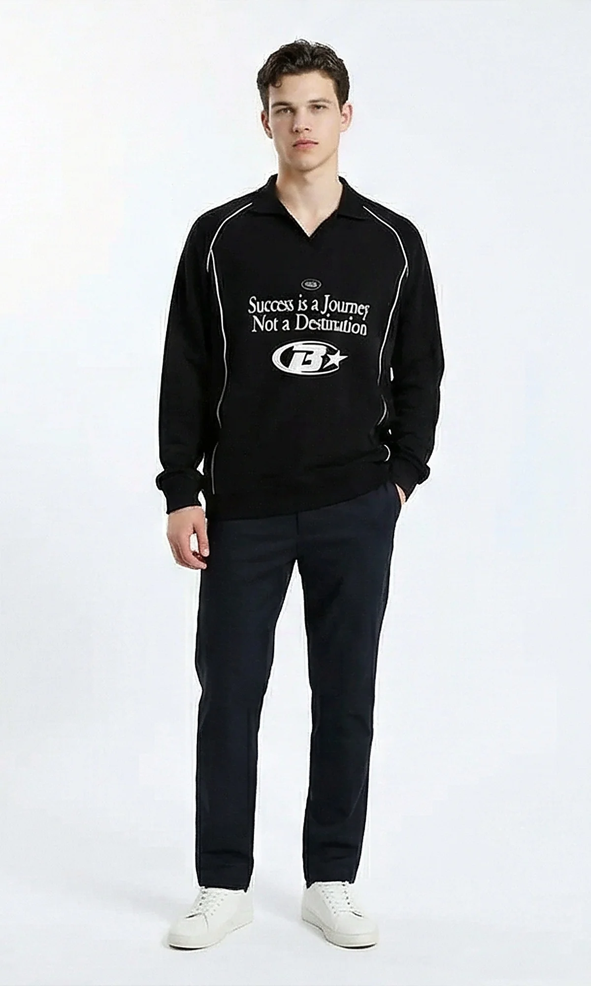 Success Quote Graphic Black Polo Sweatshirt - Image 5