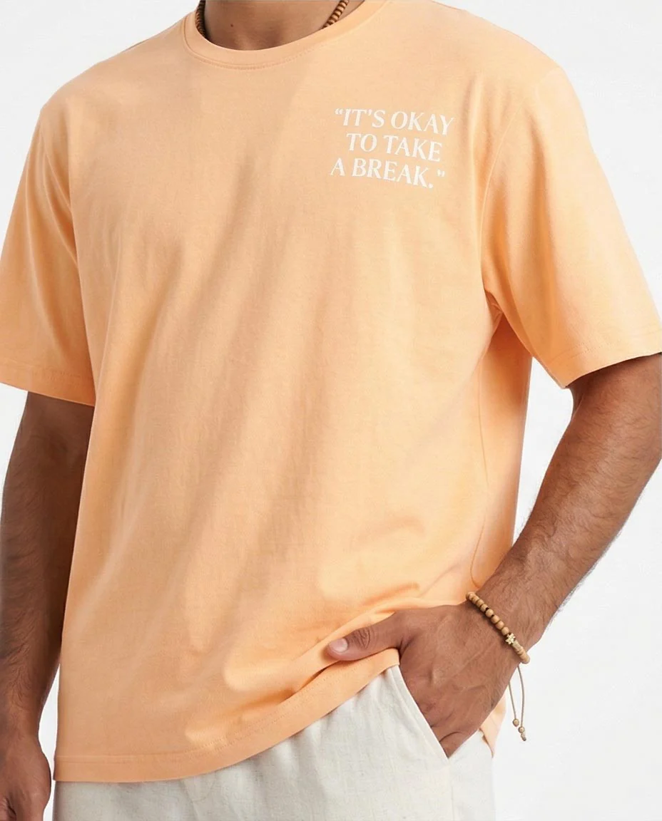 Ravin "Take A Break" Oversized Cotton Graphic T-Shirt - Apricot - R208567 - Image 3