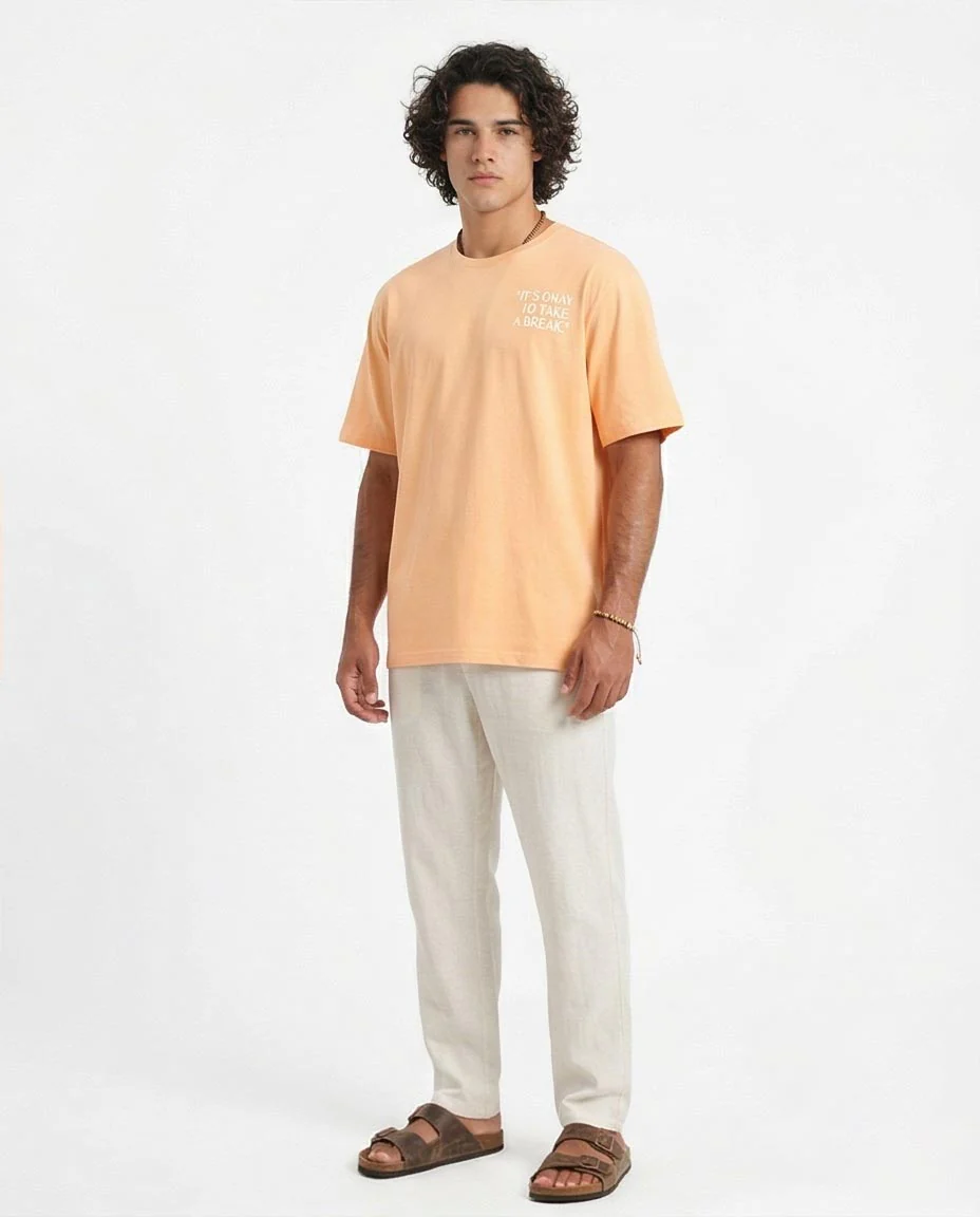 Ravin "Take A Break" Oversized Cotton Graphic T-Shirt - Apricot - R208567 - Image 4