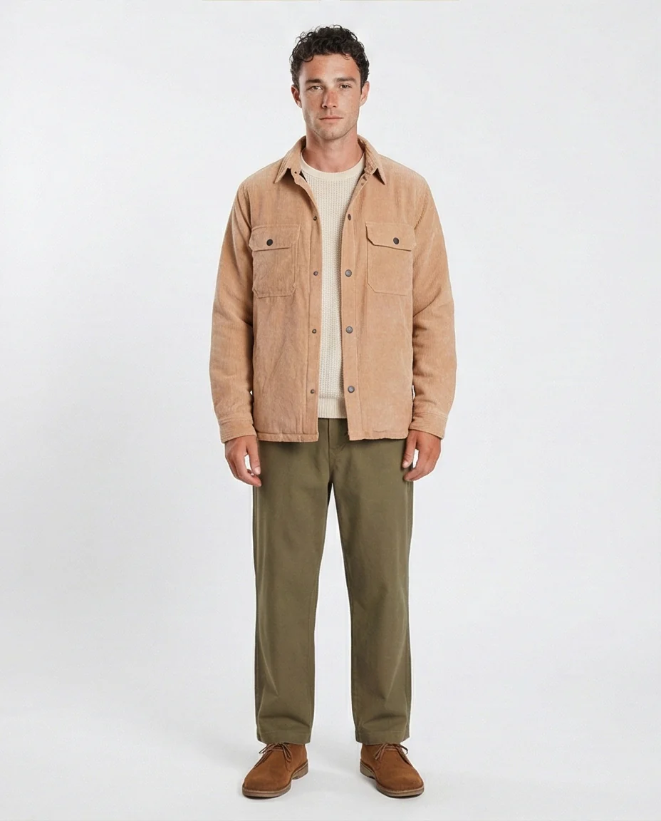 Tan Corduroy Button-Down Shacket - R206828 - Image 3
