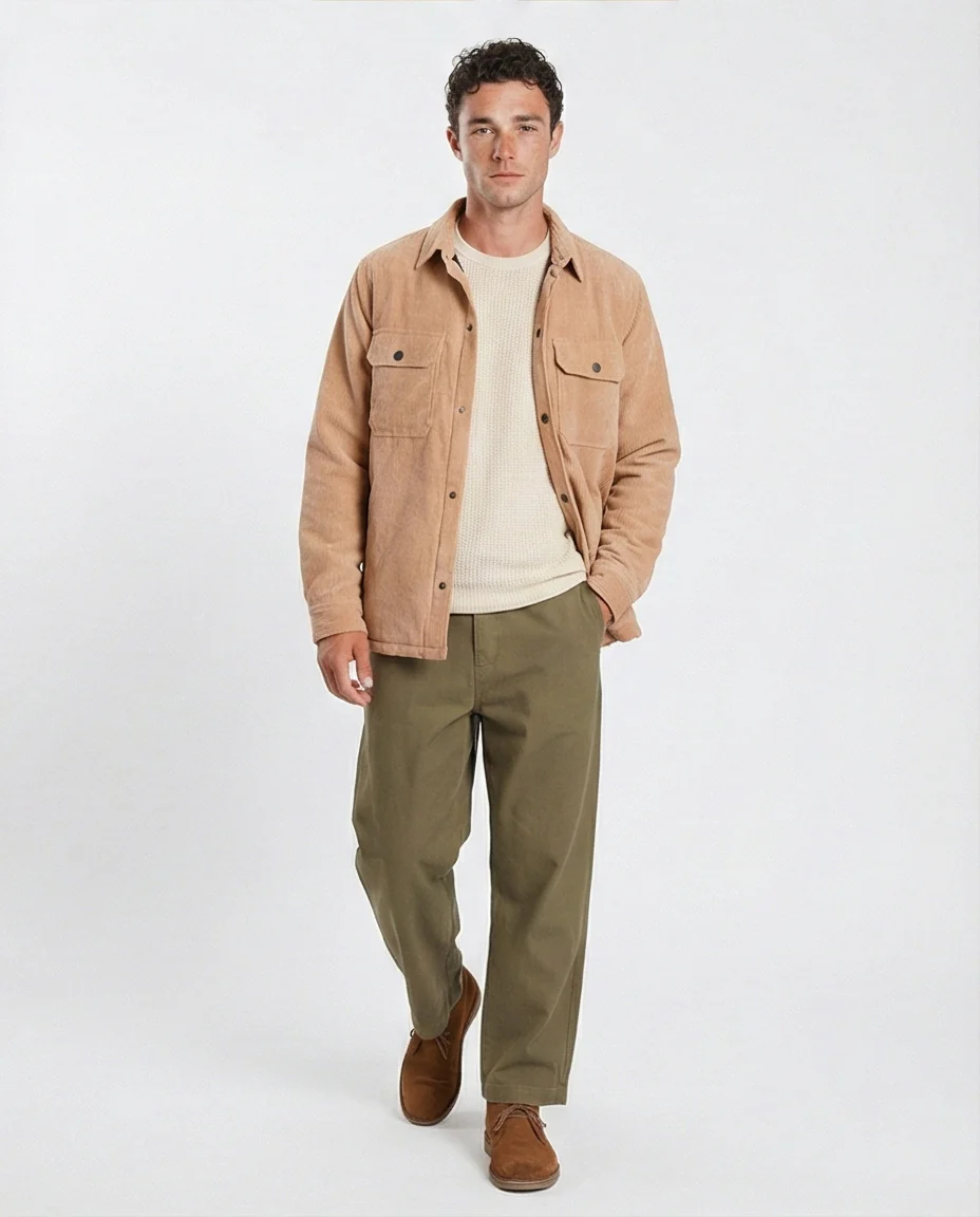 Tan Corduroy Button-Down Shacket - R206828 - Image 4