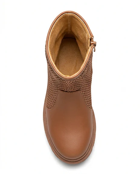 Tan Mesh-Knit Lug Sole Ankle Boots - O203231 - Image 3