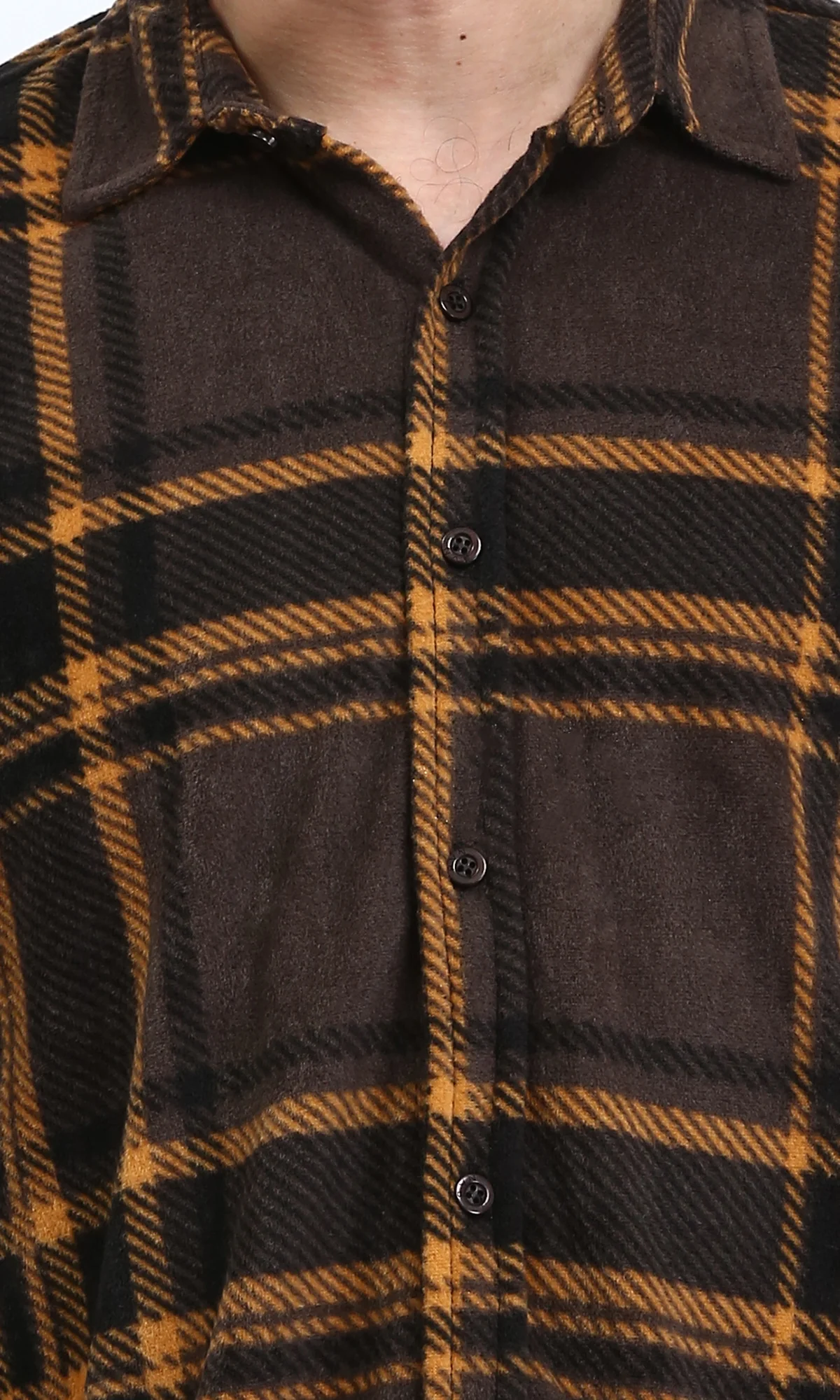 R208151 - Tartan Shirt with Classic Collar - Black & Camel - Image 2