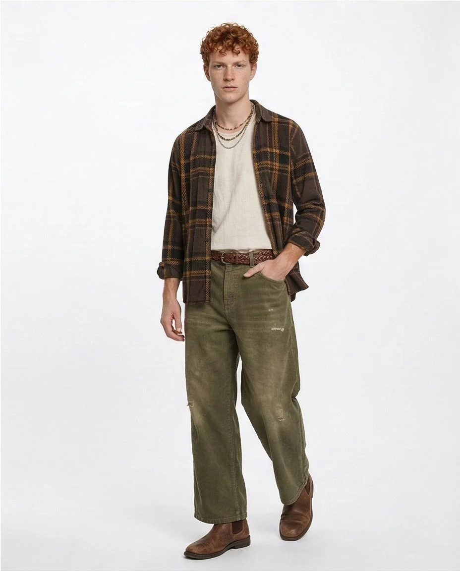 R208151 - Tartan Shirt with Classic Collar - Black & Camel - Image 5