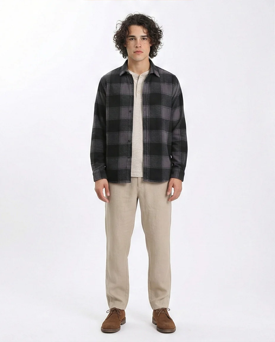 R208155 - Tartan Shirt with Classic Collar - Black & Grey - Image 4