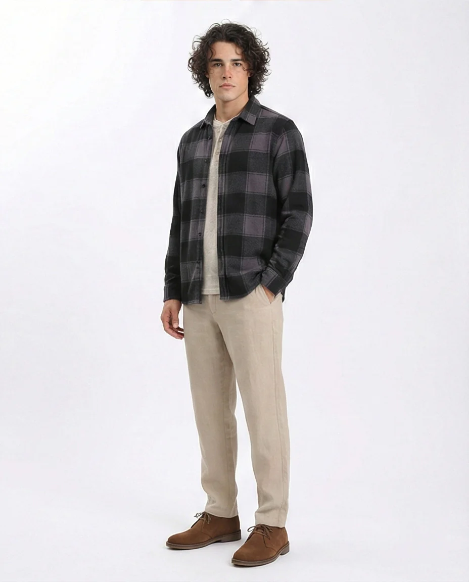 R208155 - Tartan Shirt with Classic Collar - Black & Grey - Image 5