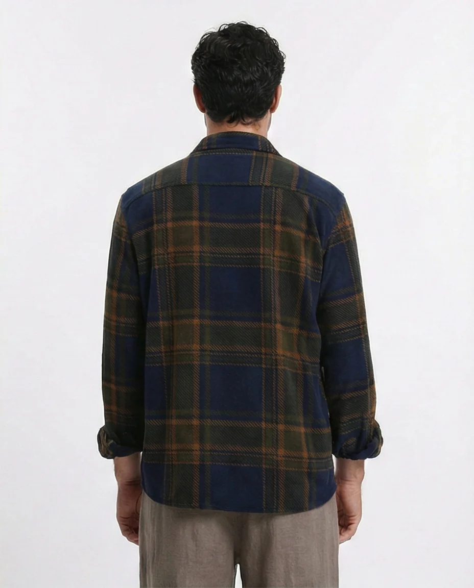 R208153 - Tartan Shirt with Classic Collar - Navy Blue & Camel - Image 2