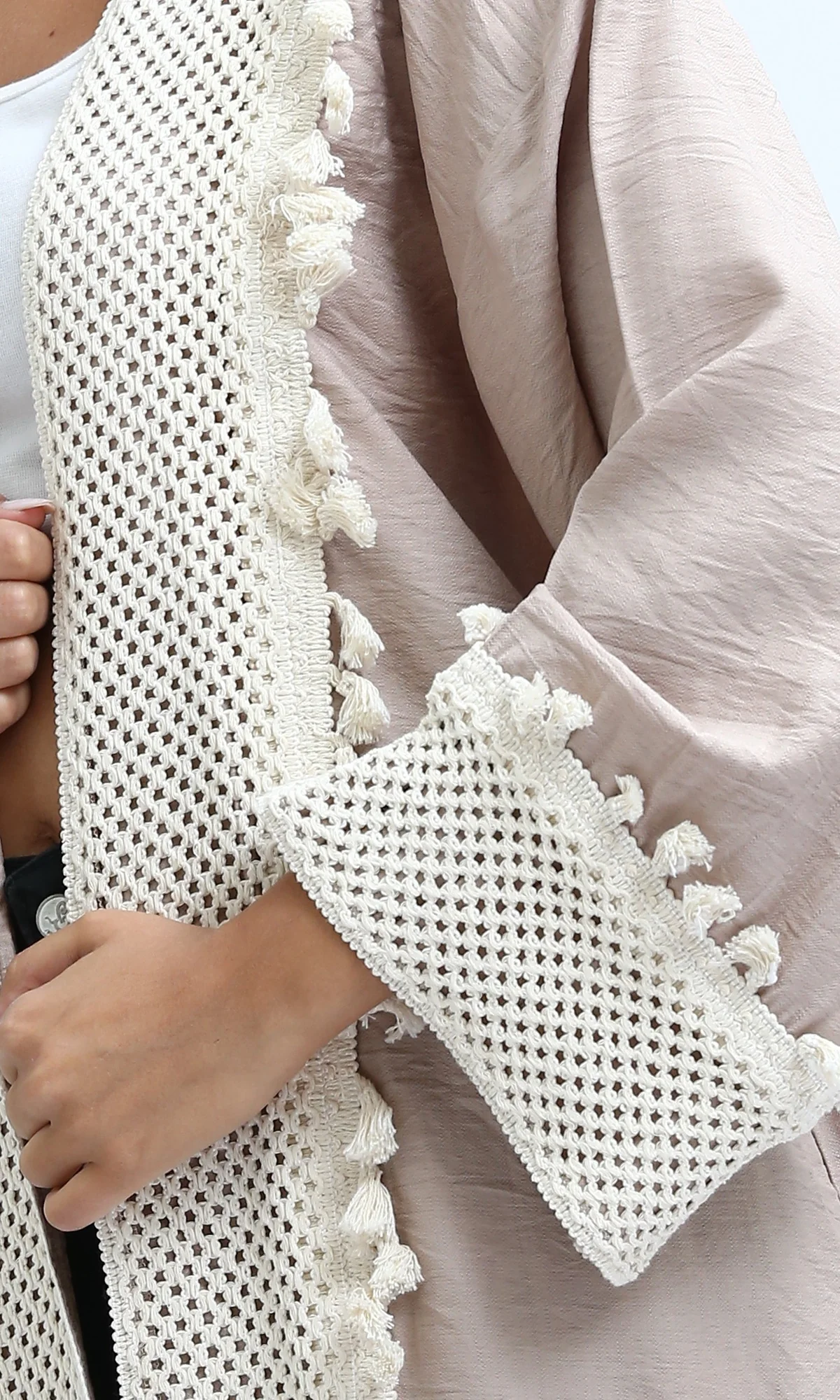 Taupe Crochet-Trimmed Longline Summer Cardigan - O198047 - Image 4