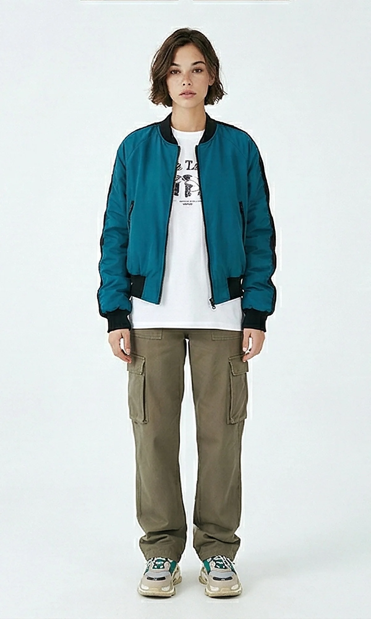 Teal Contrast Detail Bomber Jacket - Image 3