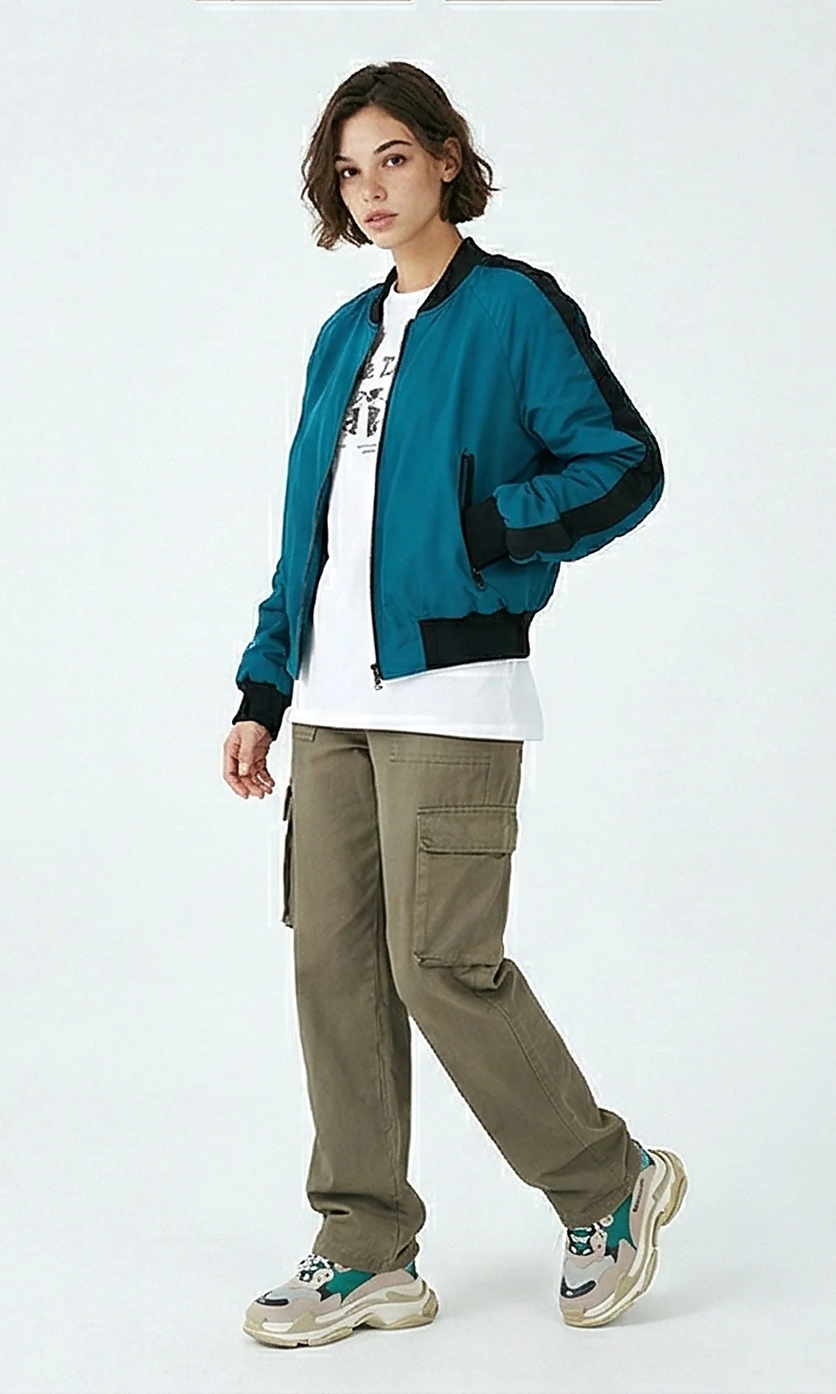 Teal Contrast Detail Bomber Jacket - Image 4