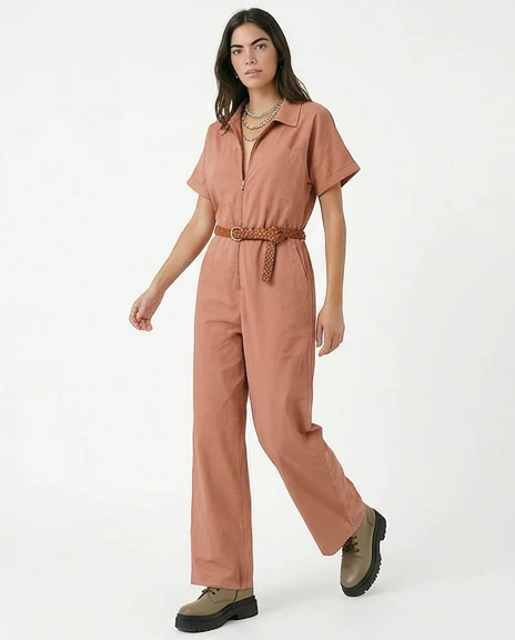 Terracotta Utility Zip-Front Short Sleeve Jumpsuit - R216759 - Image 3