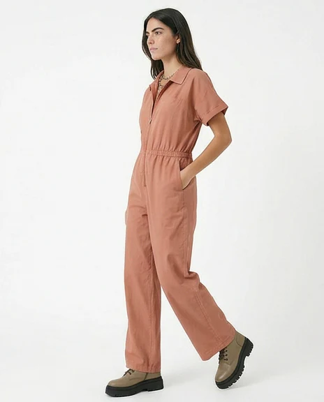 Terracotta Utility Zip-Front Short Sleeve Jumpsuit - R216759 - Image 4