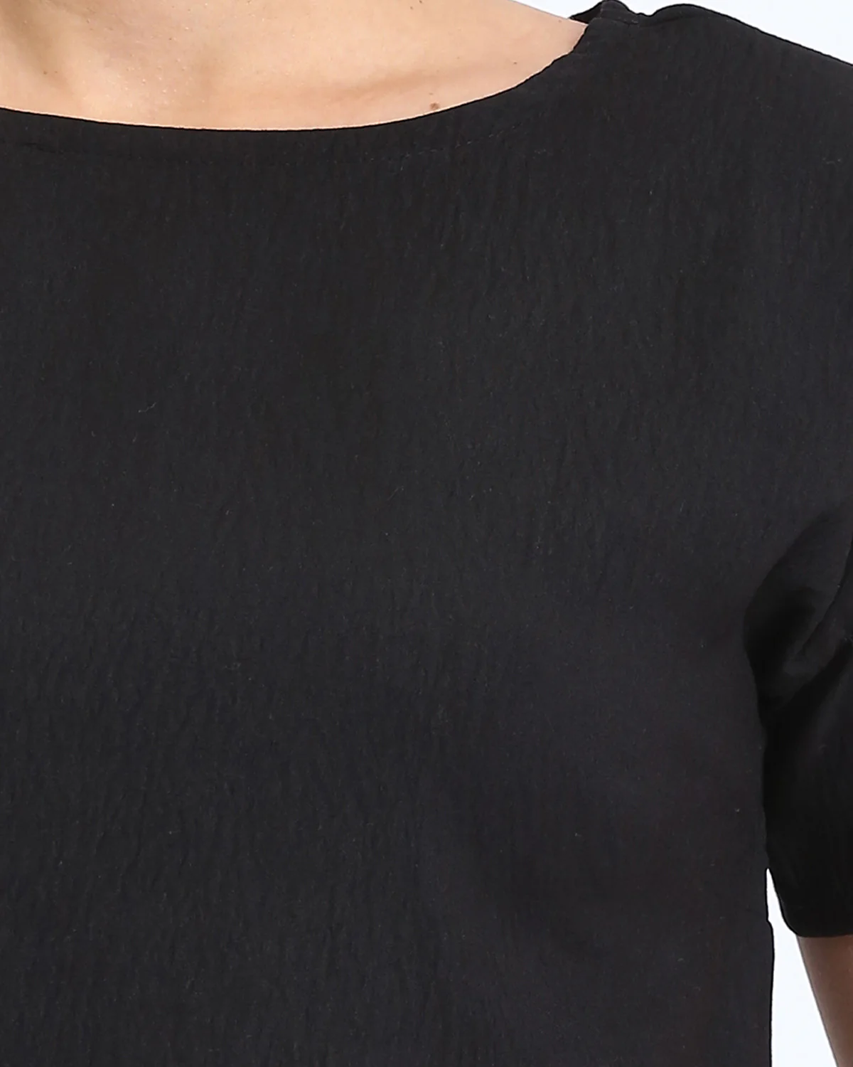 Ravin Textured Boat Neck Boxy Crop Top – Black - R208495 - Image 4