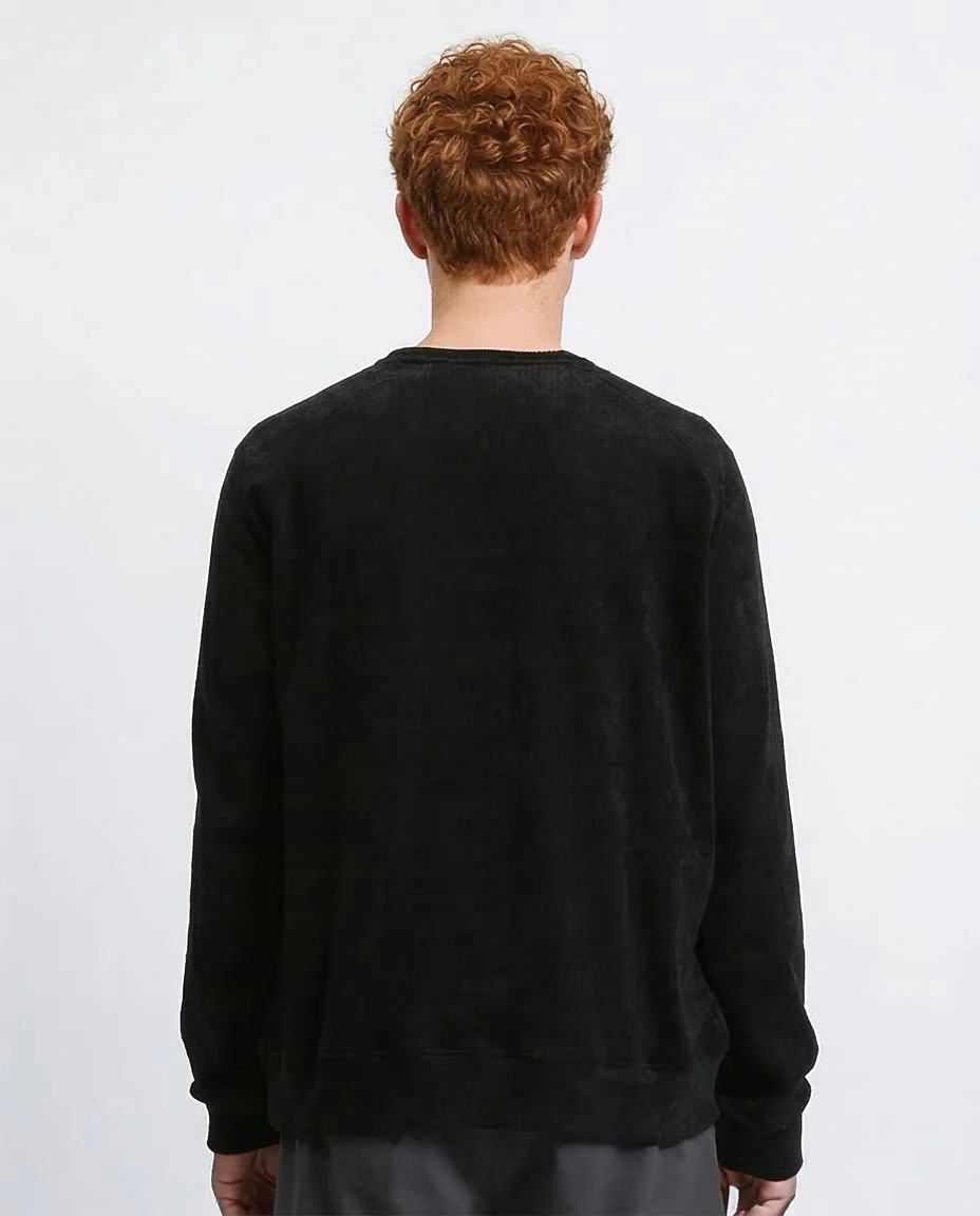 Ravin Textured Corduroy Crew Neck Sweatshirt in Onyx Black - R210100 - Image 2