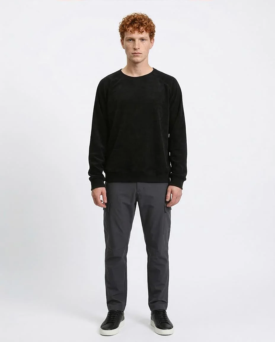 Ravin Textured Corduroy Crew Neck Sweatshirt in Onyx Black - R210100 - Image 3
