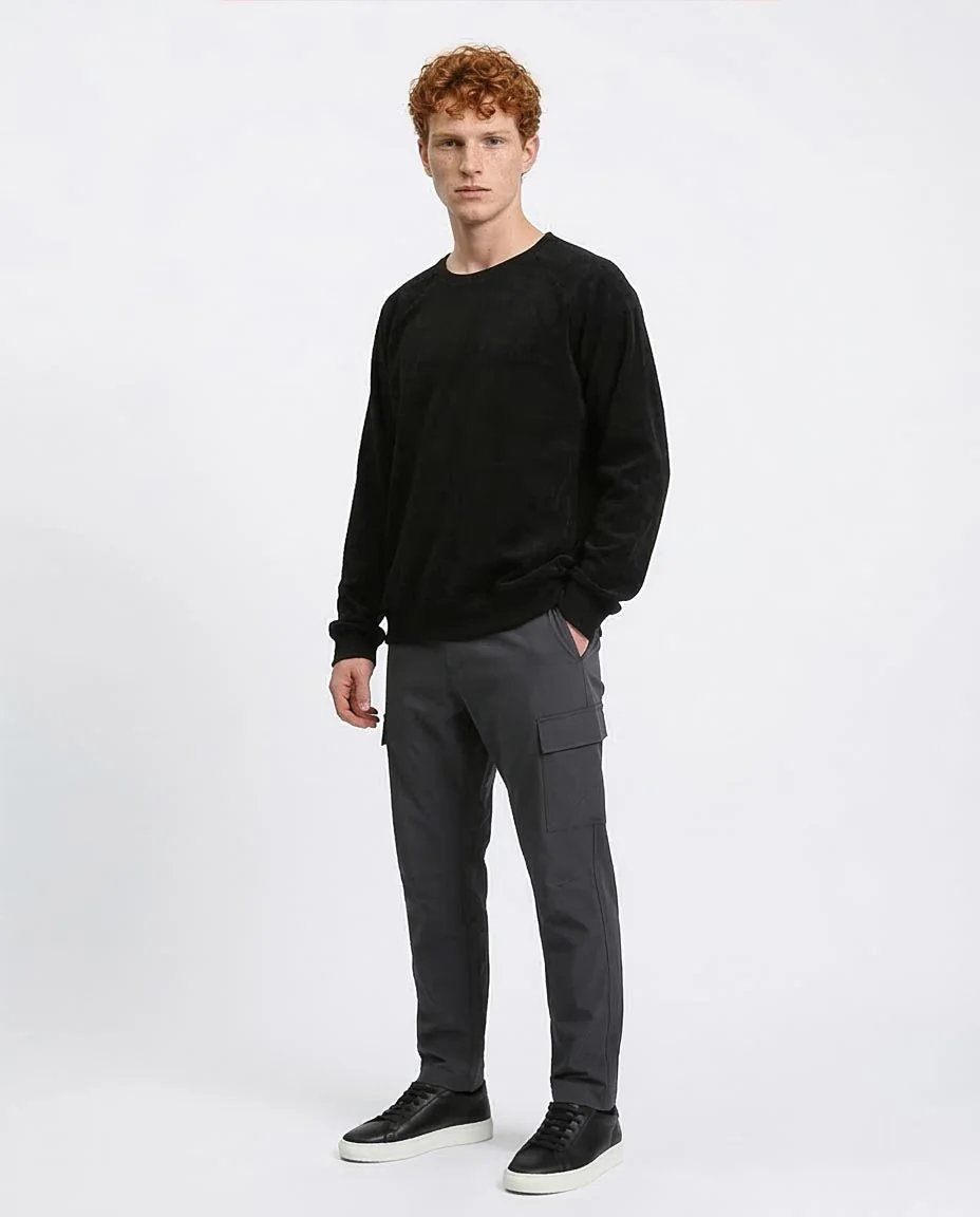 Ravin Textured Corduroy Crew Neck Sweatshirt in Onyx Black - R210100 - Image 5