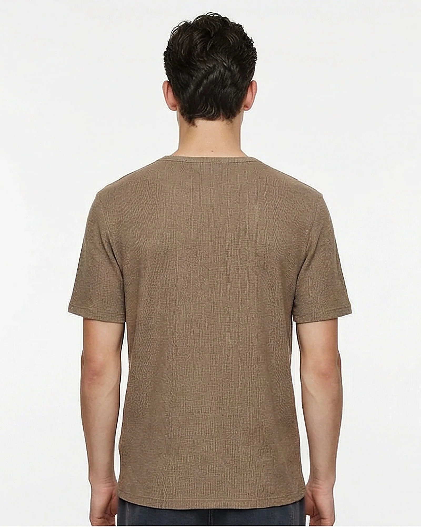 Textured Short Sleeve Crew Neck T-Shirt in Earthy Brown - Image 2