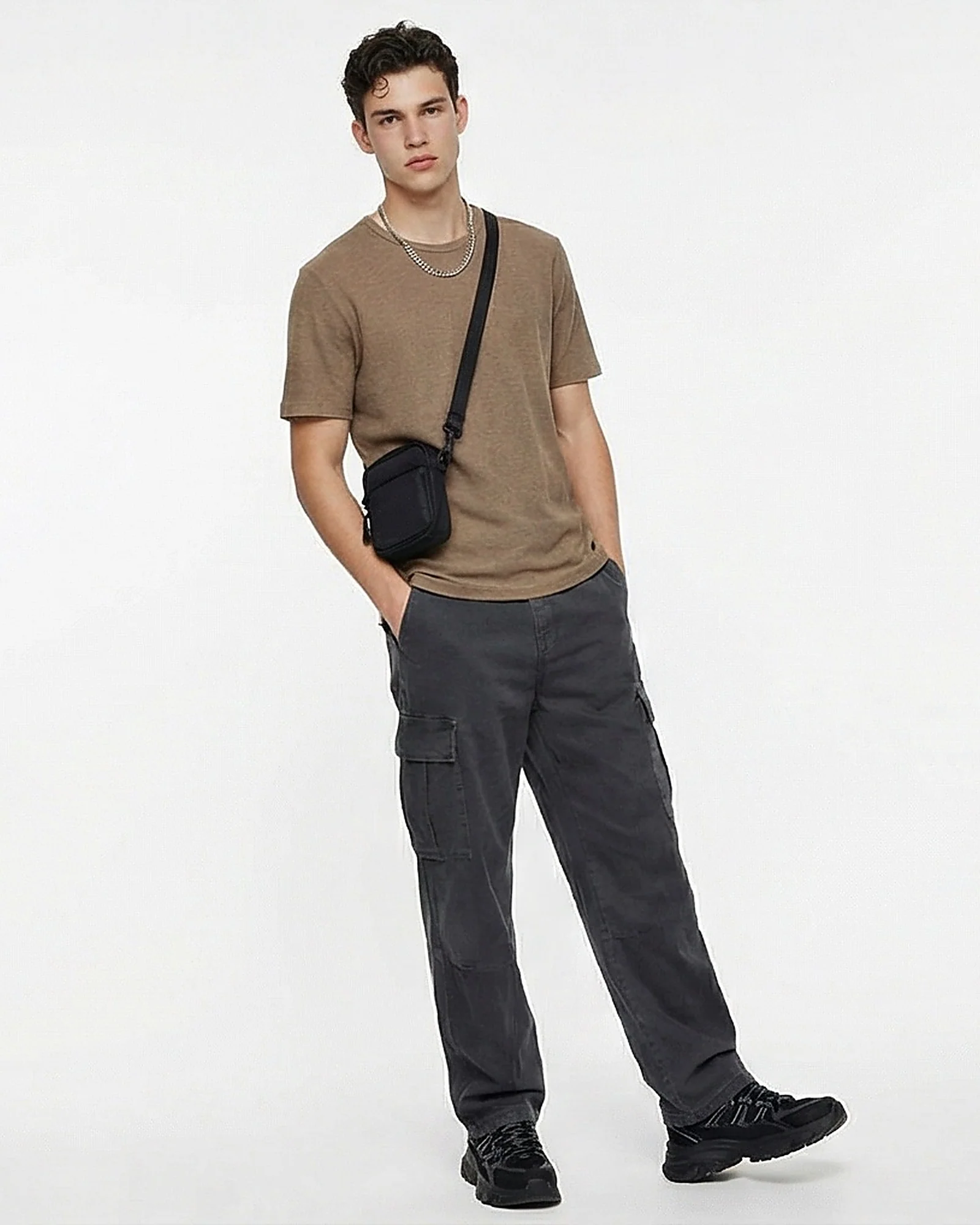 Textured Short Sleeve Crew Neck T-Shirt in Earthy Brown - Image 3