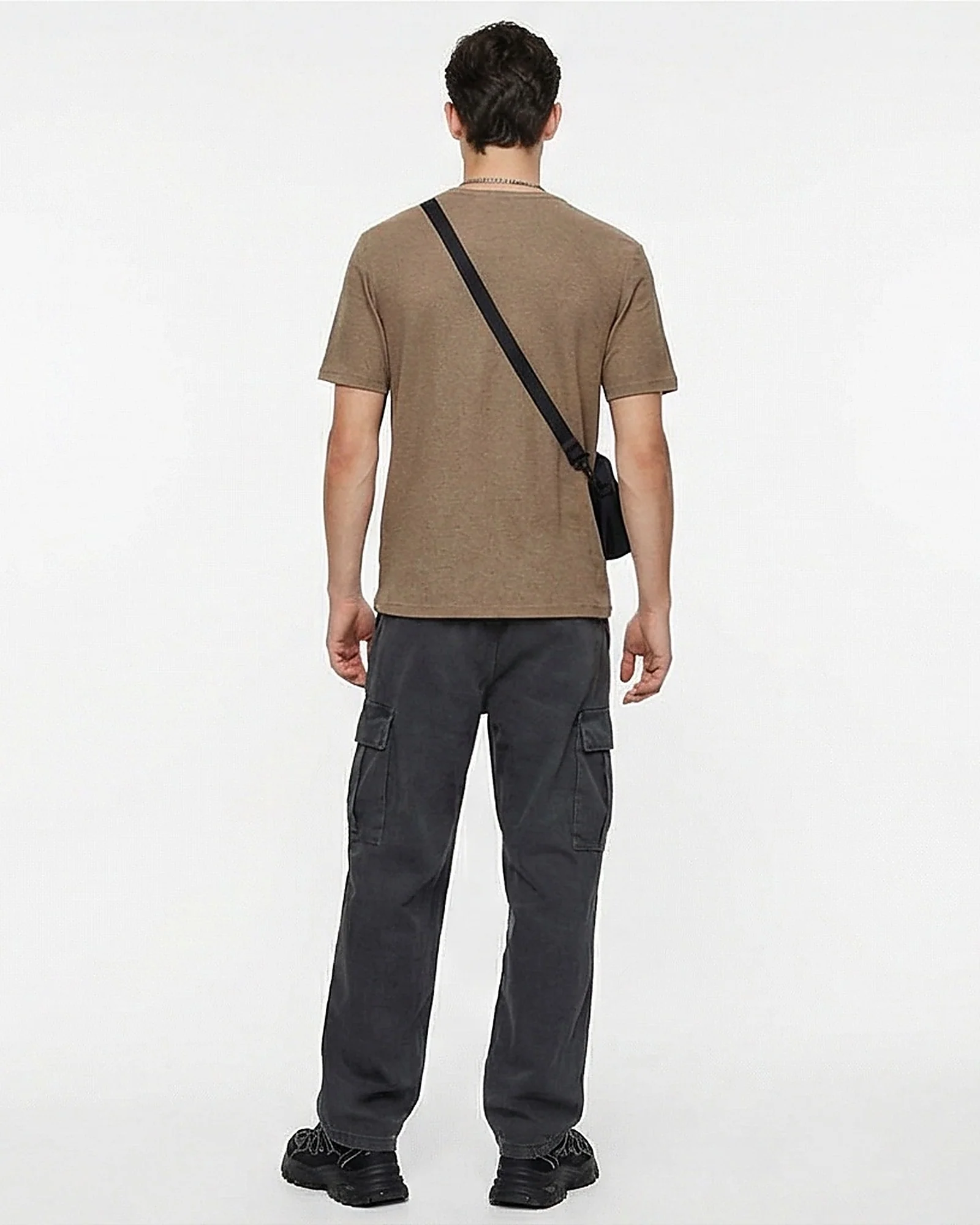Textured Short Sleeve Crew Neck T-Shirt in Earthy Brown - Image 4