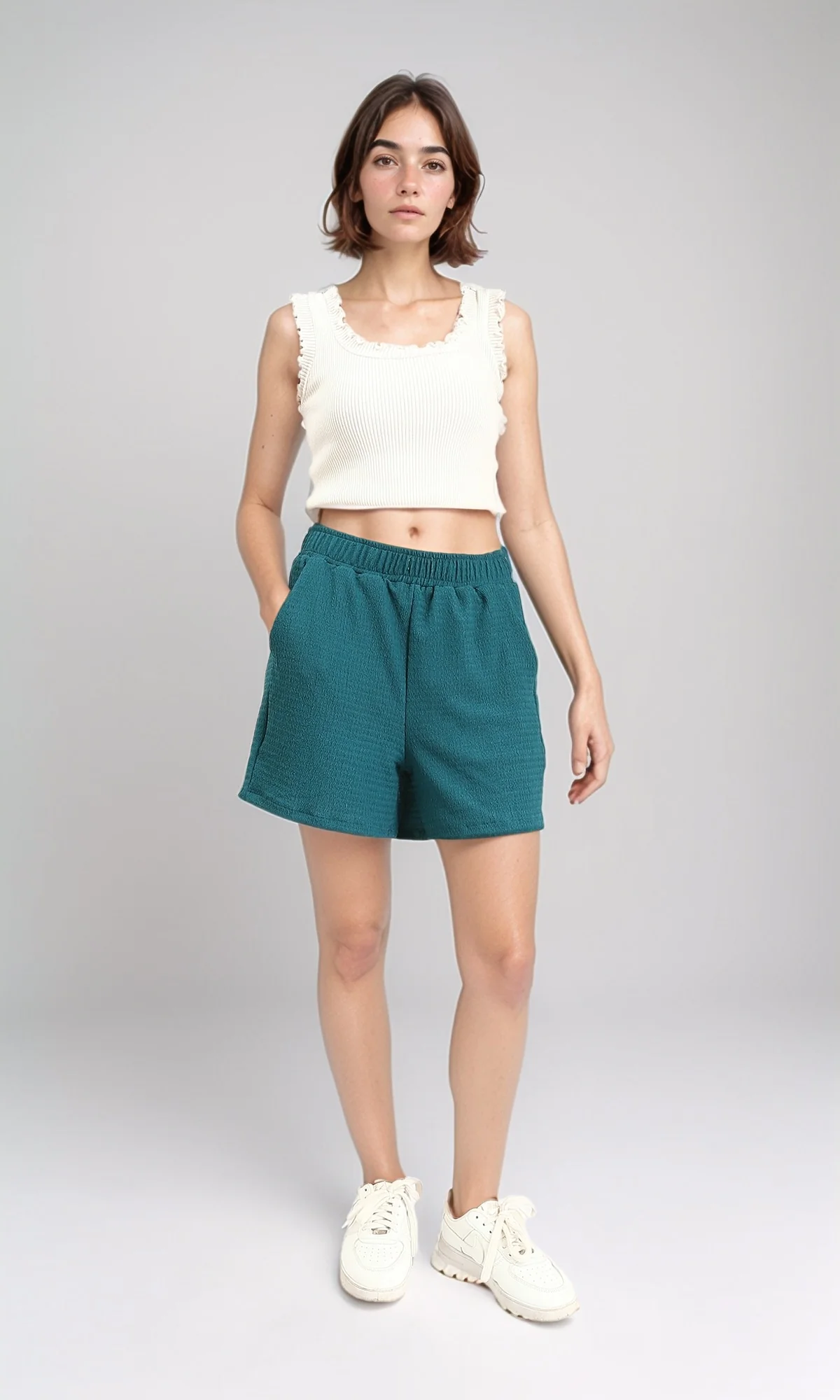 R210505 - Textured Feminine Short with Side Pockets - Teal - Image 5