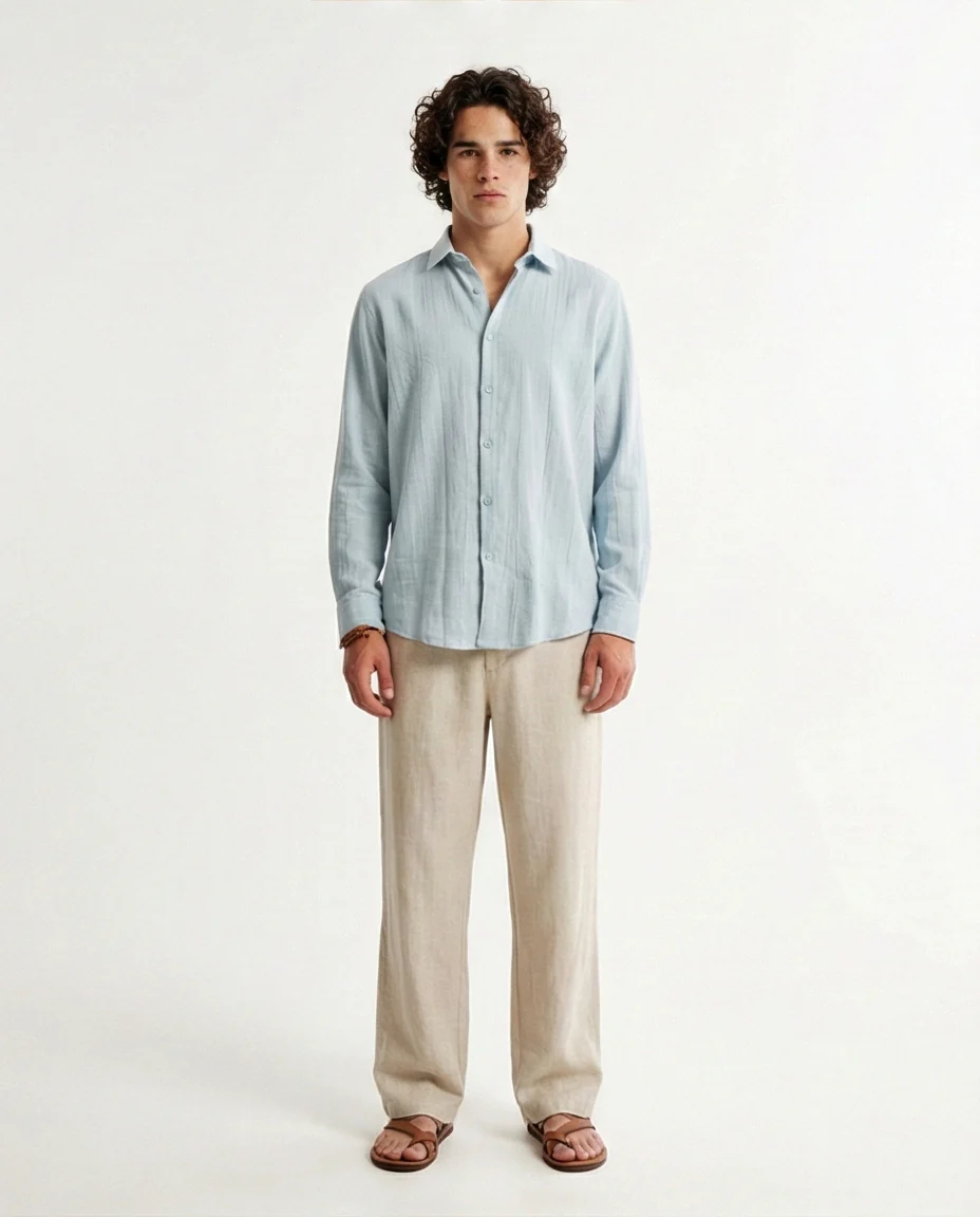 R207940 - Textured Long Sleeves Casual Shirt - Pastel Mint - Image 4