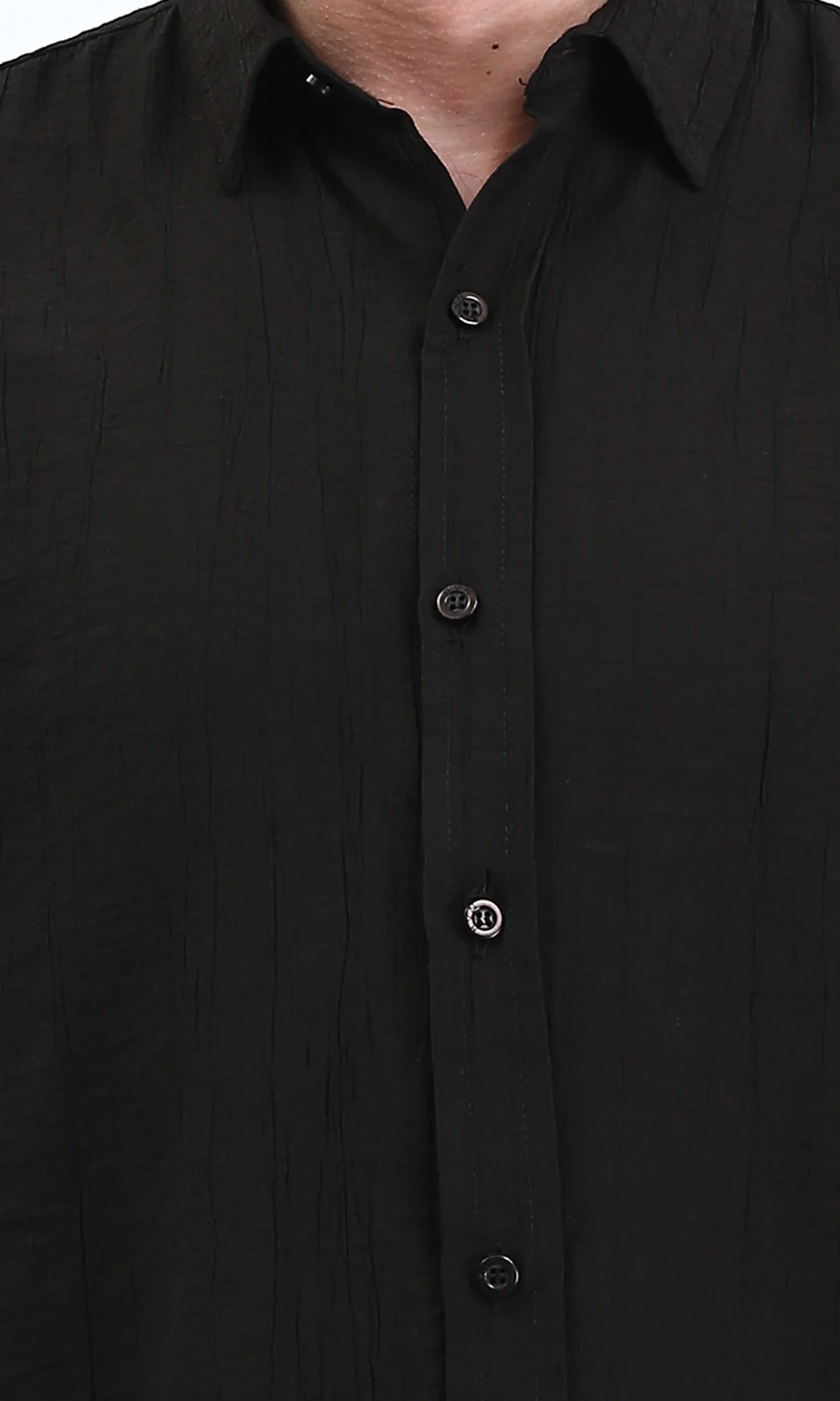 R210820 - Textured Long Sleeves Comfy Shirt - Black - Image 3