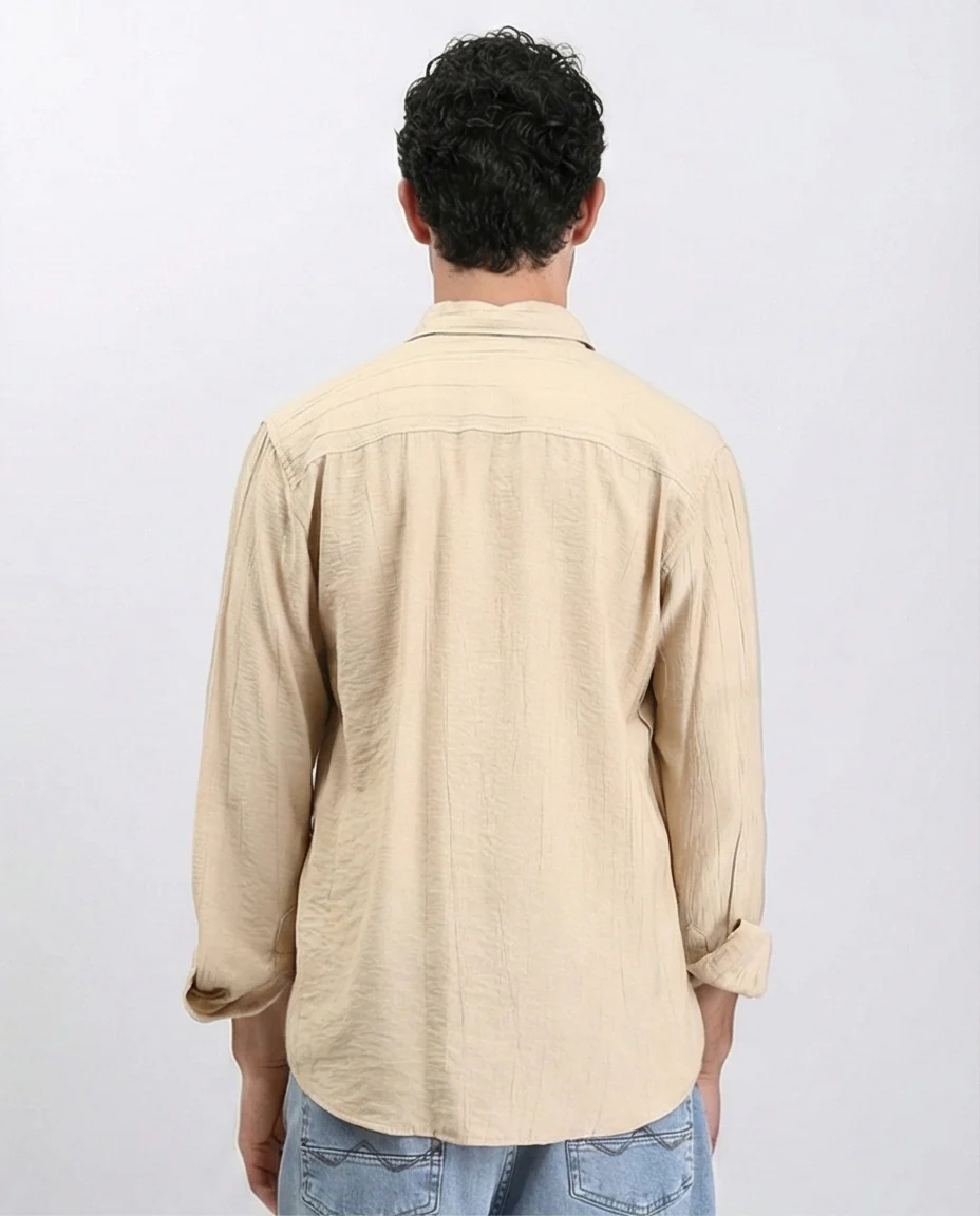 R210823 - Textured Long Sleeves Comfy Shirt - Dark Beige - Image 2