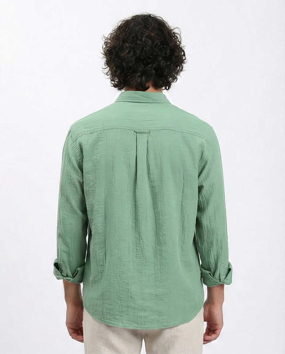 R210821 - Textured Long Sleeves Comfy Shirt - Green - Image 2