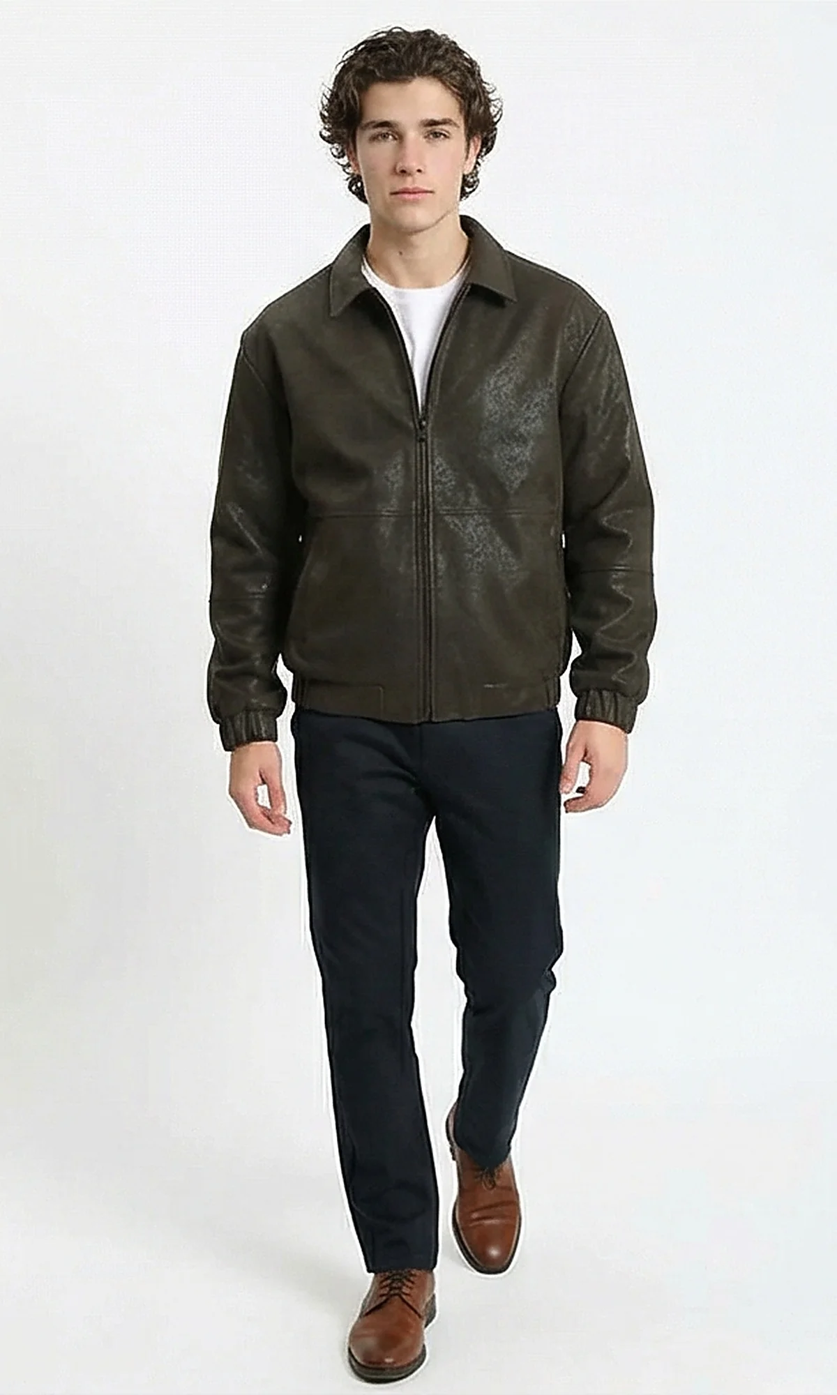 Textured Olive Bomber Jacket - Image 3