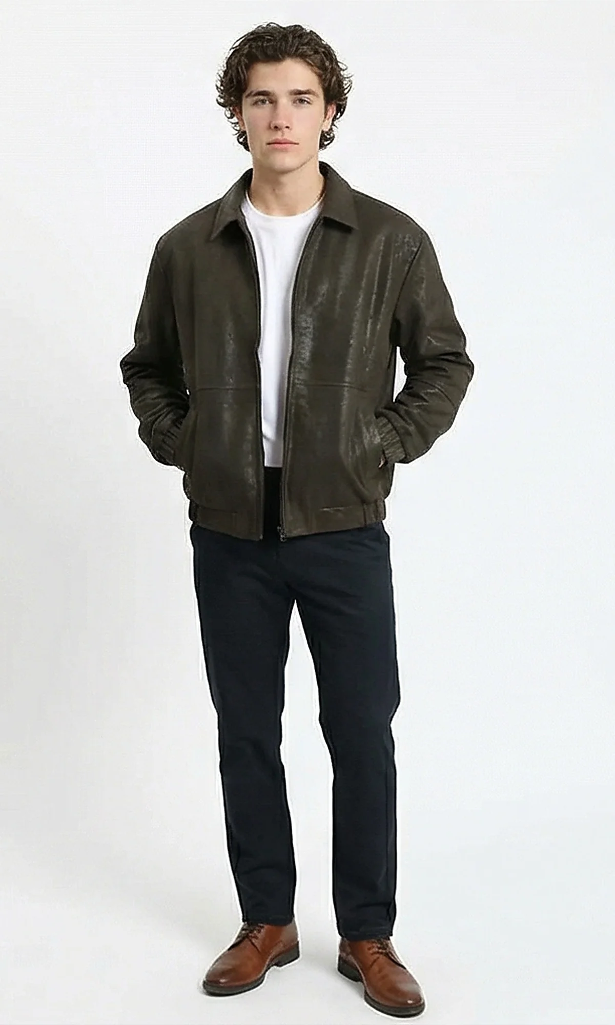 Textured Olive Bomber Jacket - Image 4