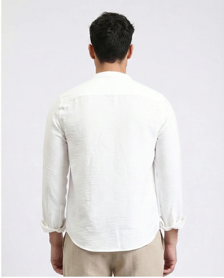 R209097 - Textured Shirt with Mandarin Collar - White - Image 2